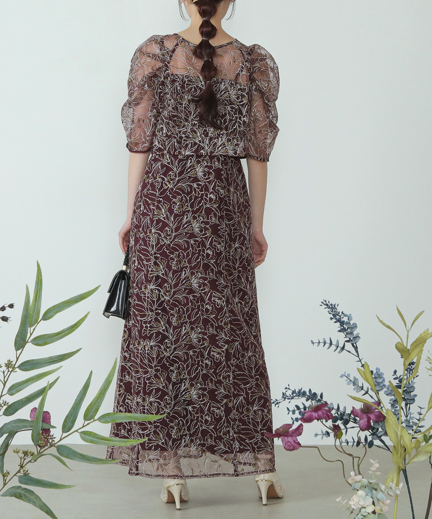 花柄刺繍 レースボレロ キャミワンピース 2点セット ドレス