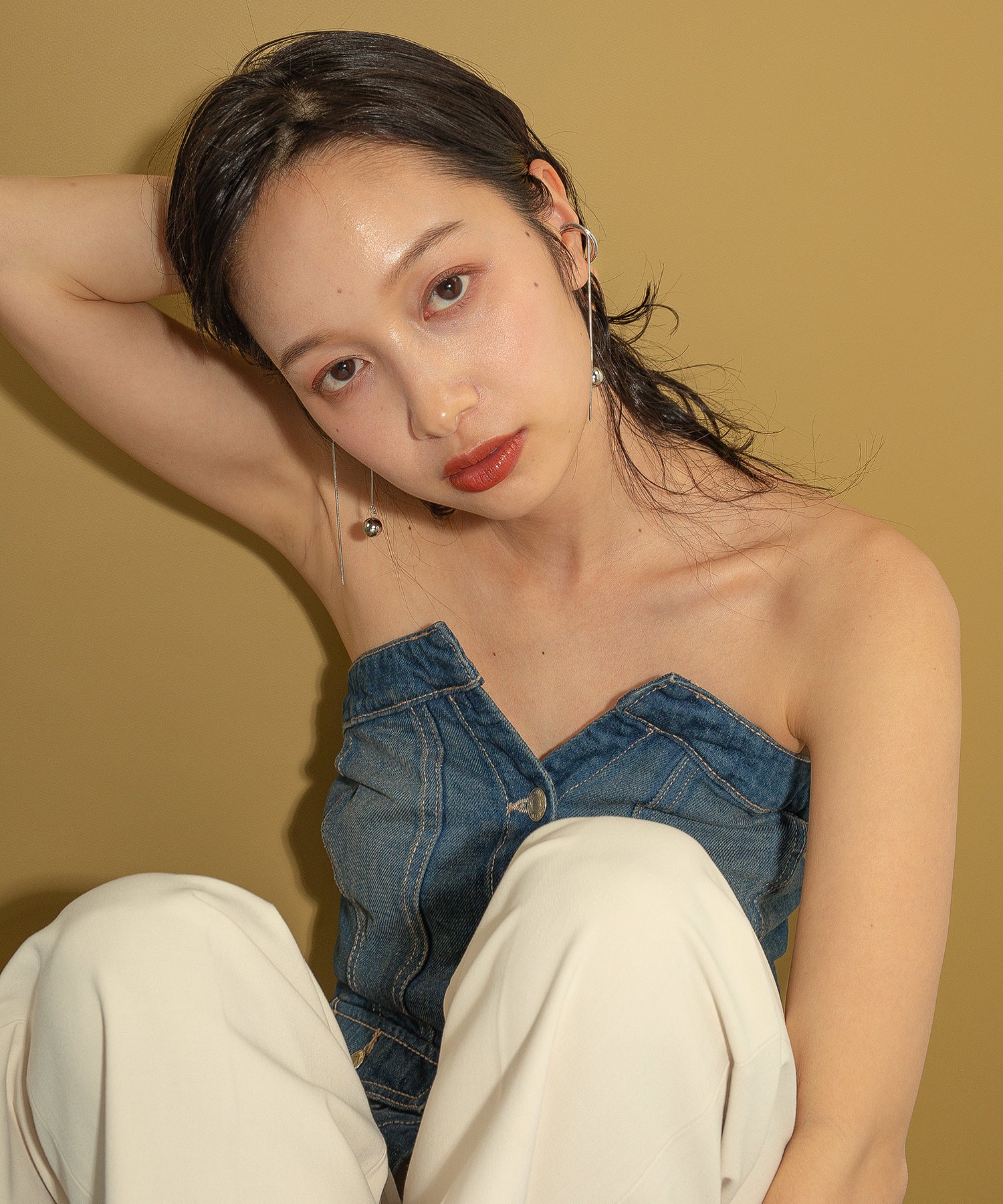 サージカルステンレス ボールチェーンロングイヤーカフ