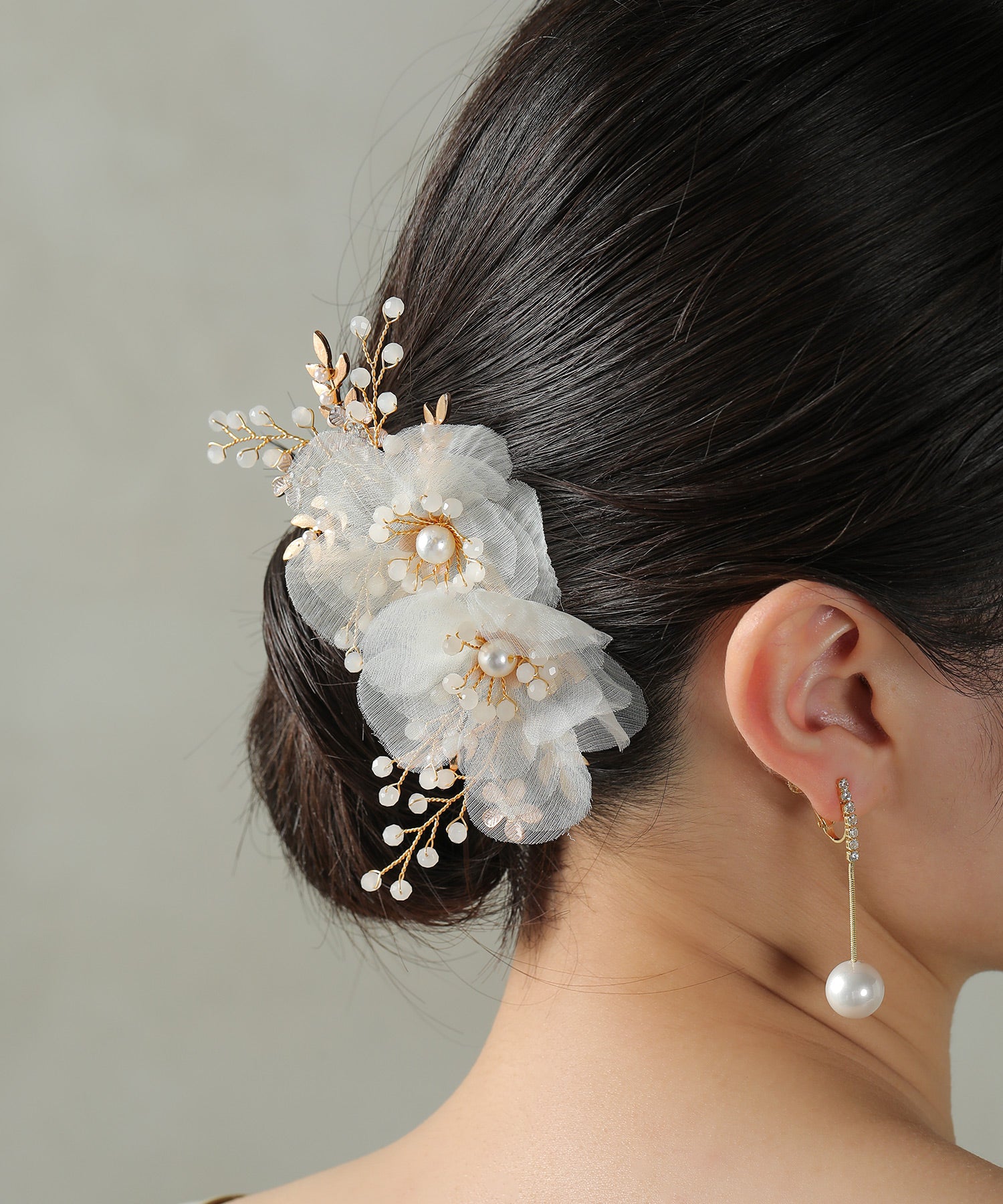 シアー フラワー パール ビーズ ヘアクリップ