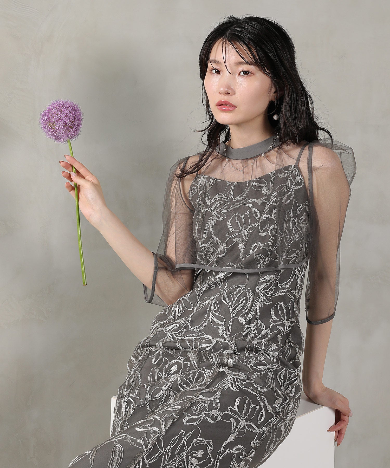 チュールボレロ 刺繍キャミワンピース 2点セット パーティー ドレス