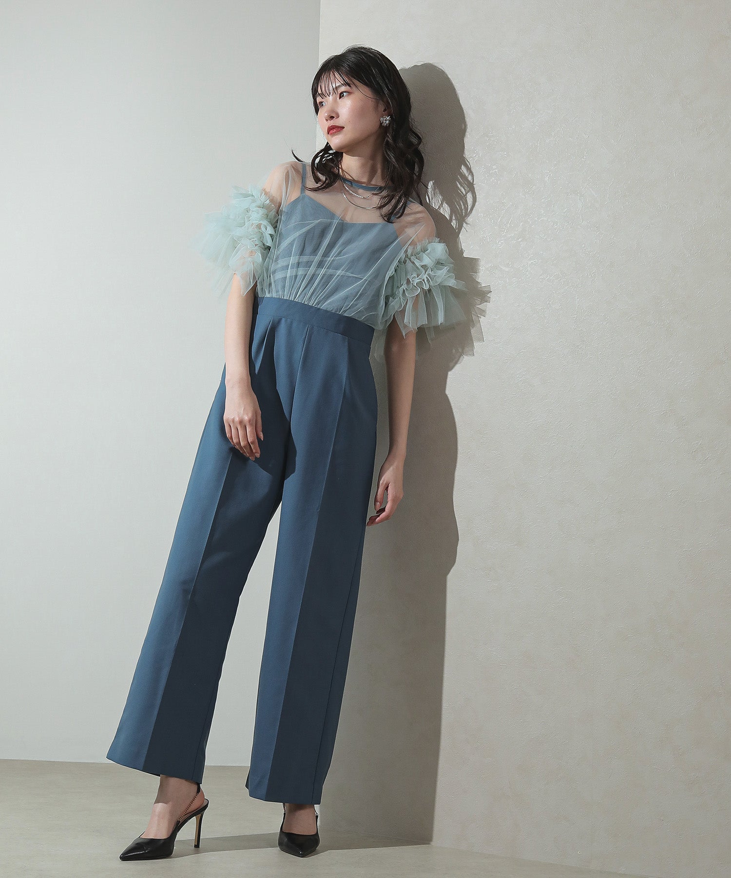 チュール フリル ハイウエスト パンツ お呼ばれ ドレス