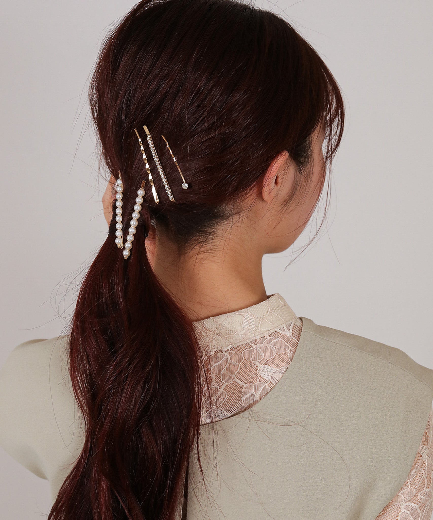 パール ラメ ビジュー シンプル ヘアピン 5本セット