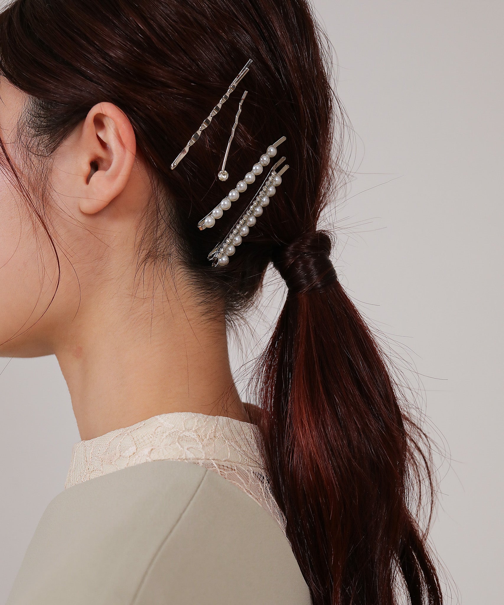 パール ラメ ビジュー シンプル ヘアピン 5本セット