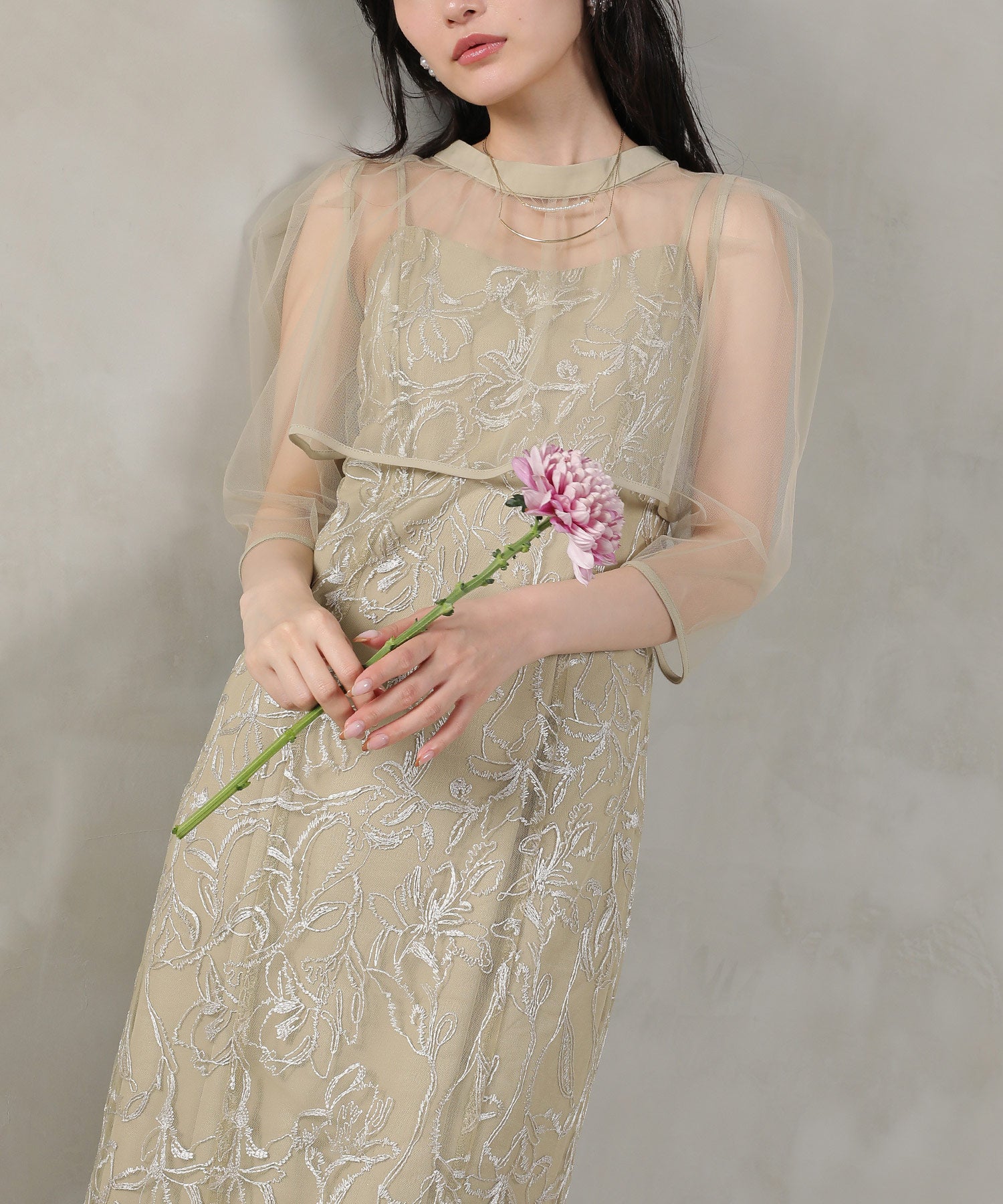 チュールボレロ 刺繍キャミワンピース 2点セット パーティー ドレス