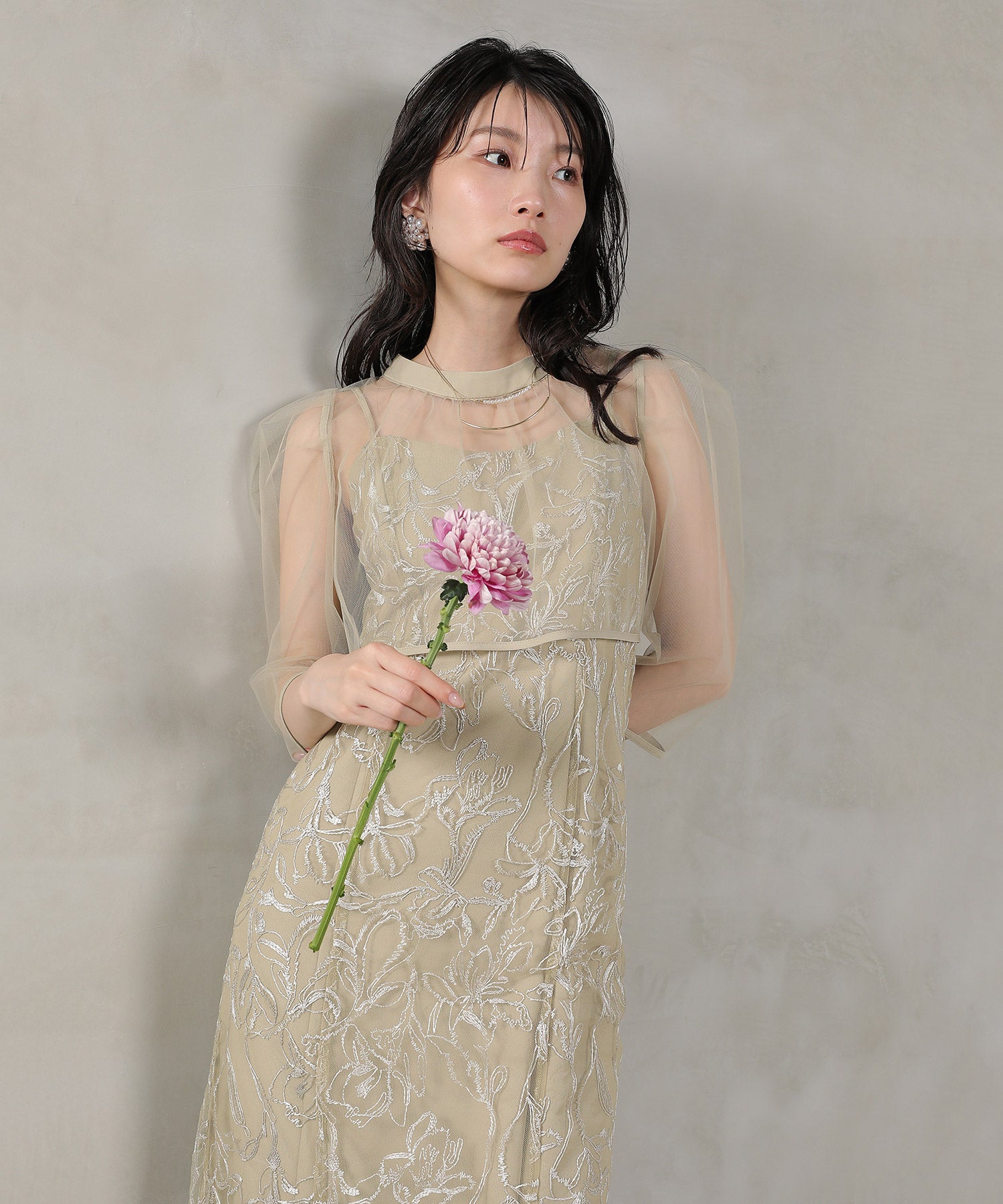 チュールボレロ 刺繍キャミワンピース 2点セット パーティー ドレス