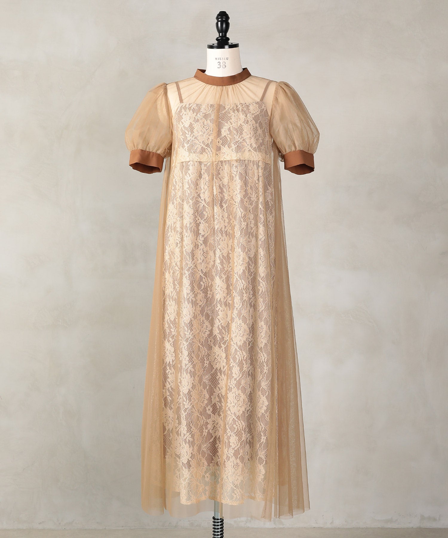 チュール バック リボン レースキャミワンピ 2点セット