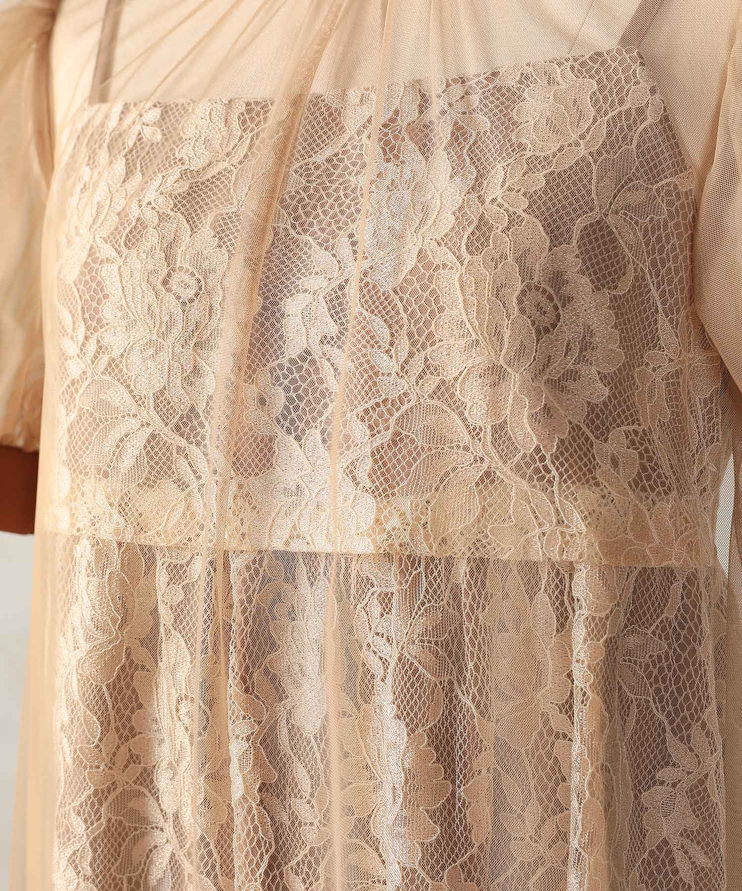 チュール バック リボン レースキャミワンピ 2点セット