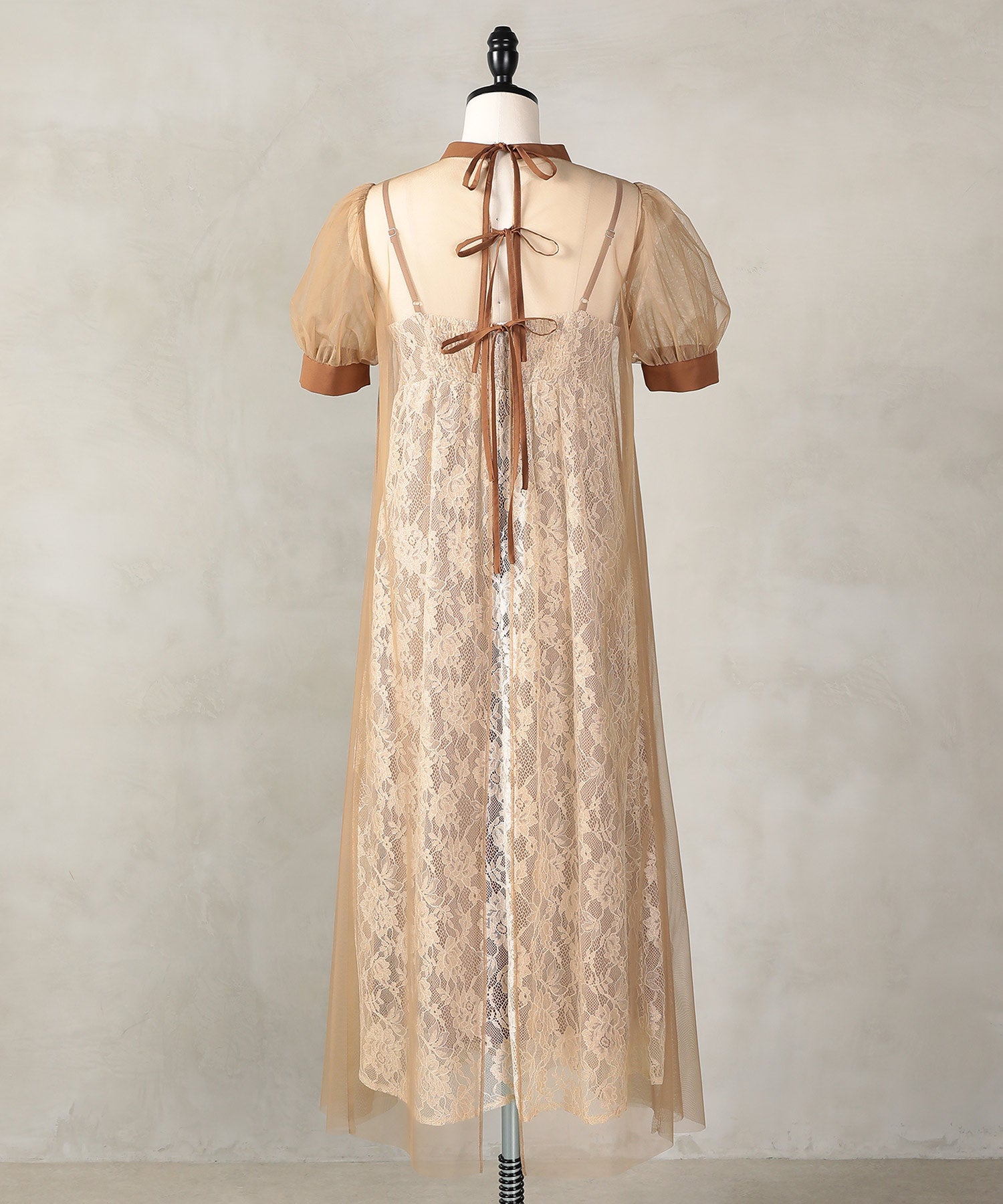 チュール バック リボン レースキャミワンピ 2点セット