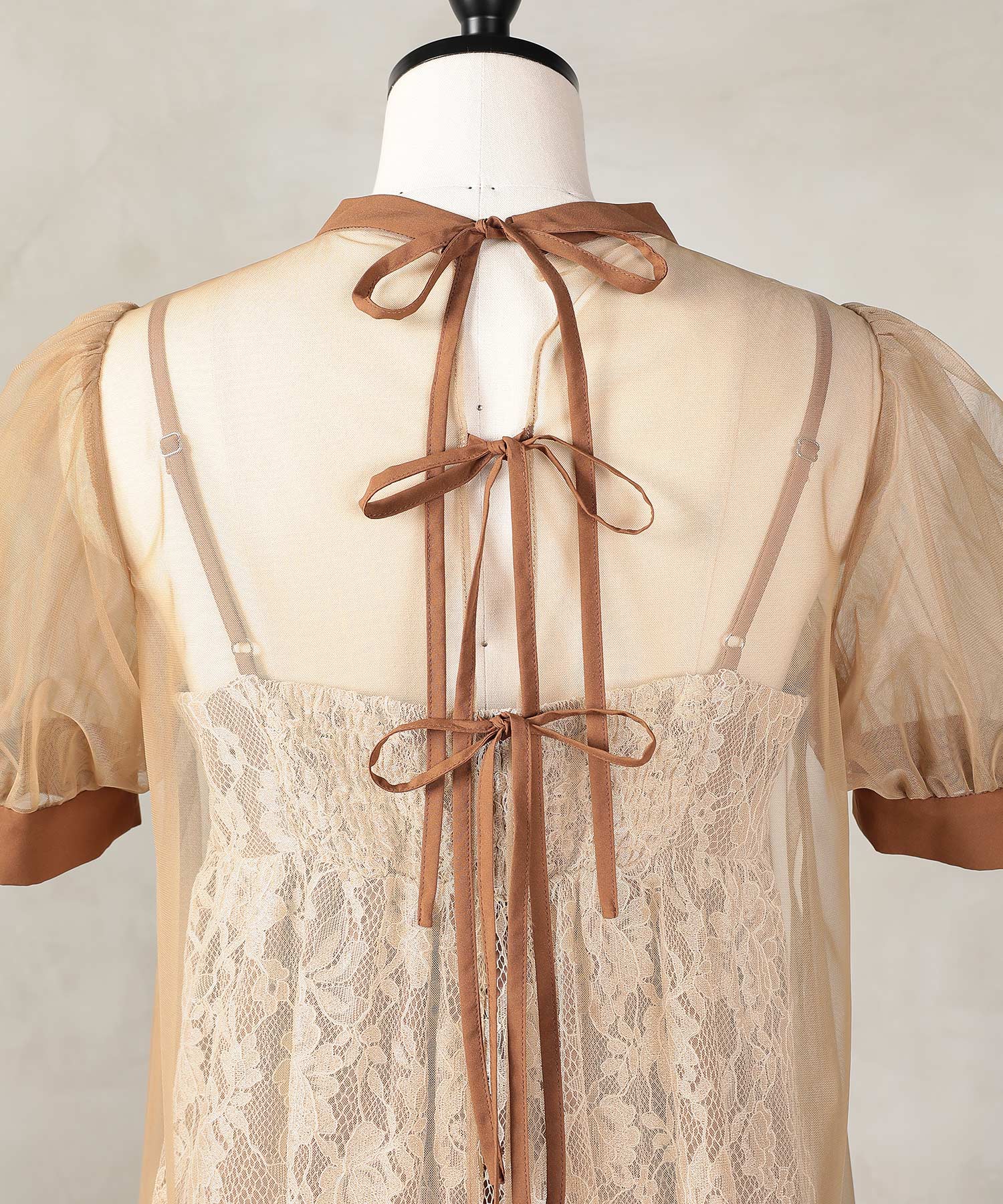 チュール バック リボン レースキャミワンピ 2点セット