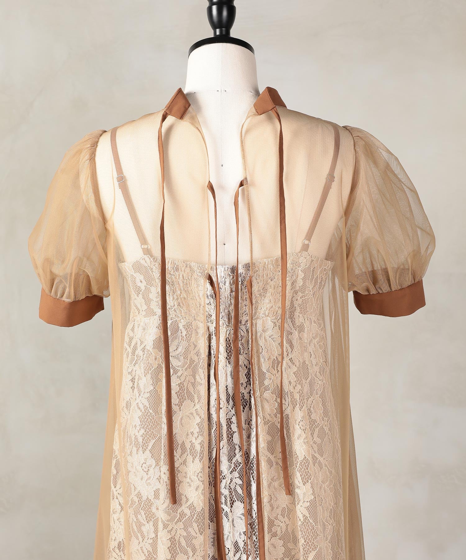 チュール バック リボン レースキャミワンピ 2点セット