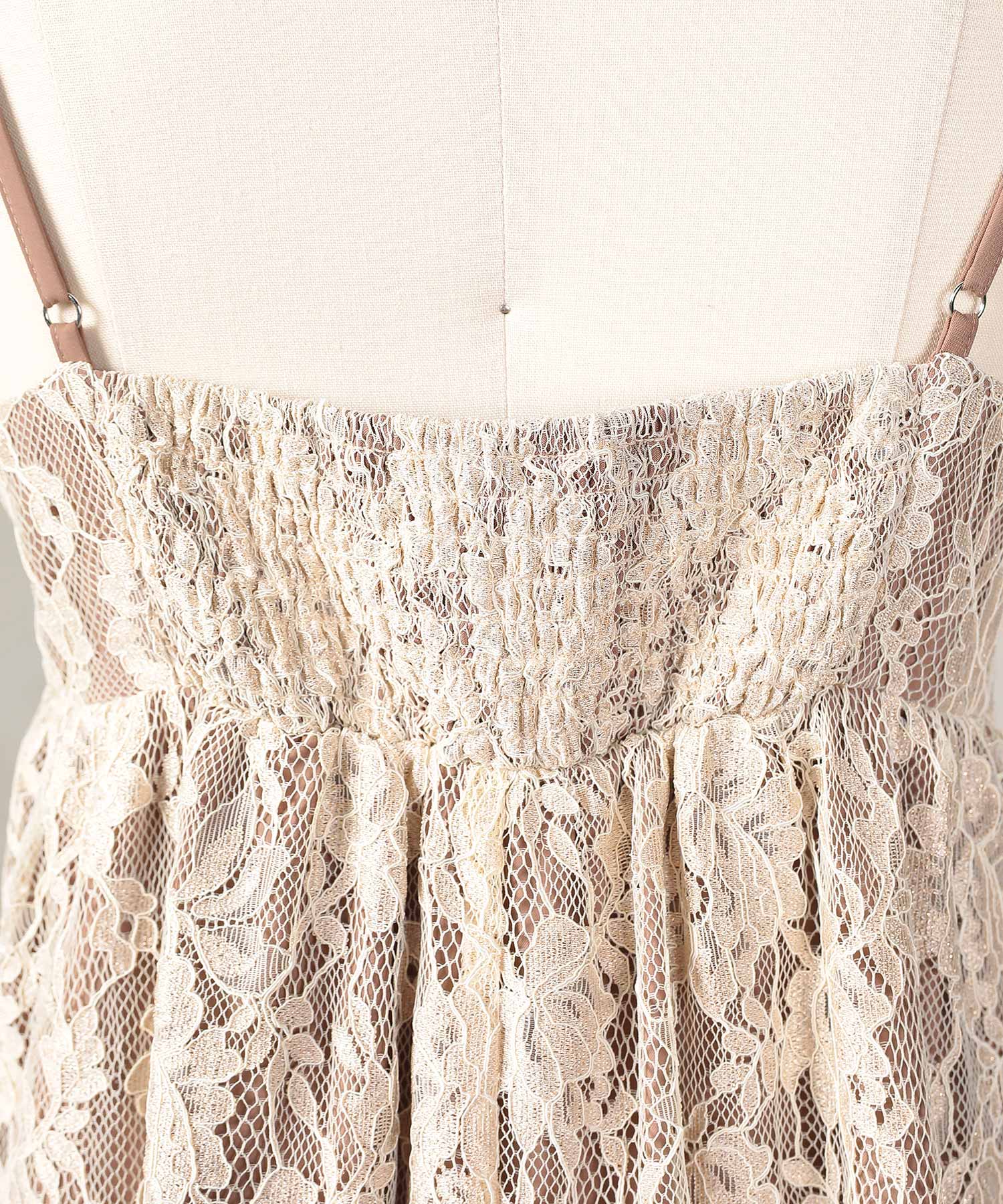 チュール バック リボン レースキャミワンピ 2点セット