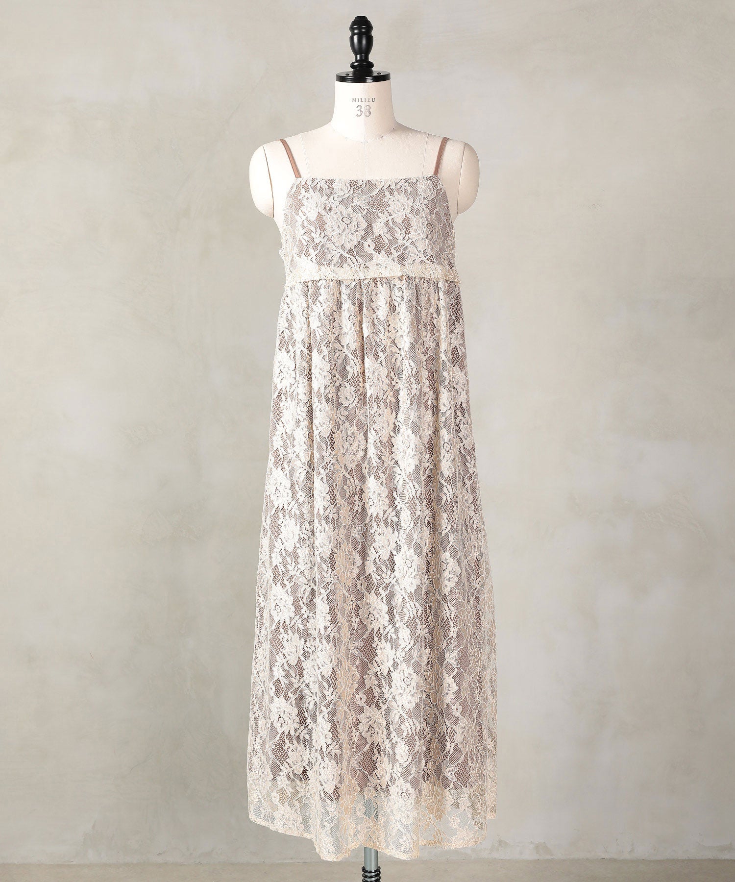 チュール バック リボン レースキャミワンピ 2点セット