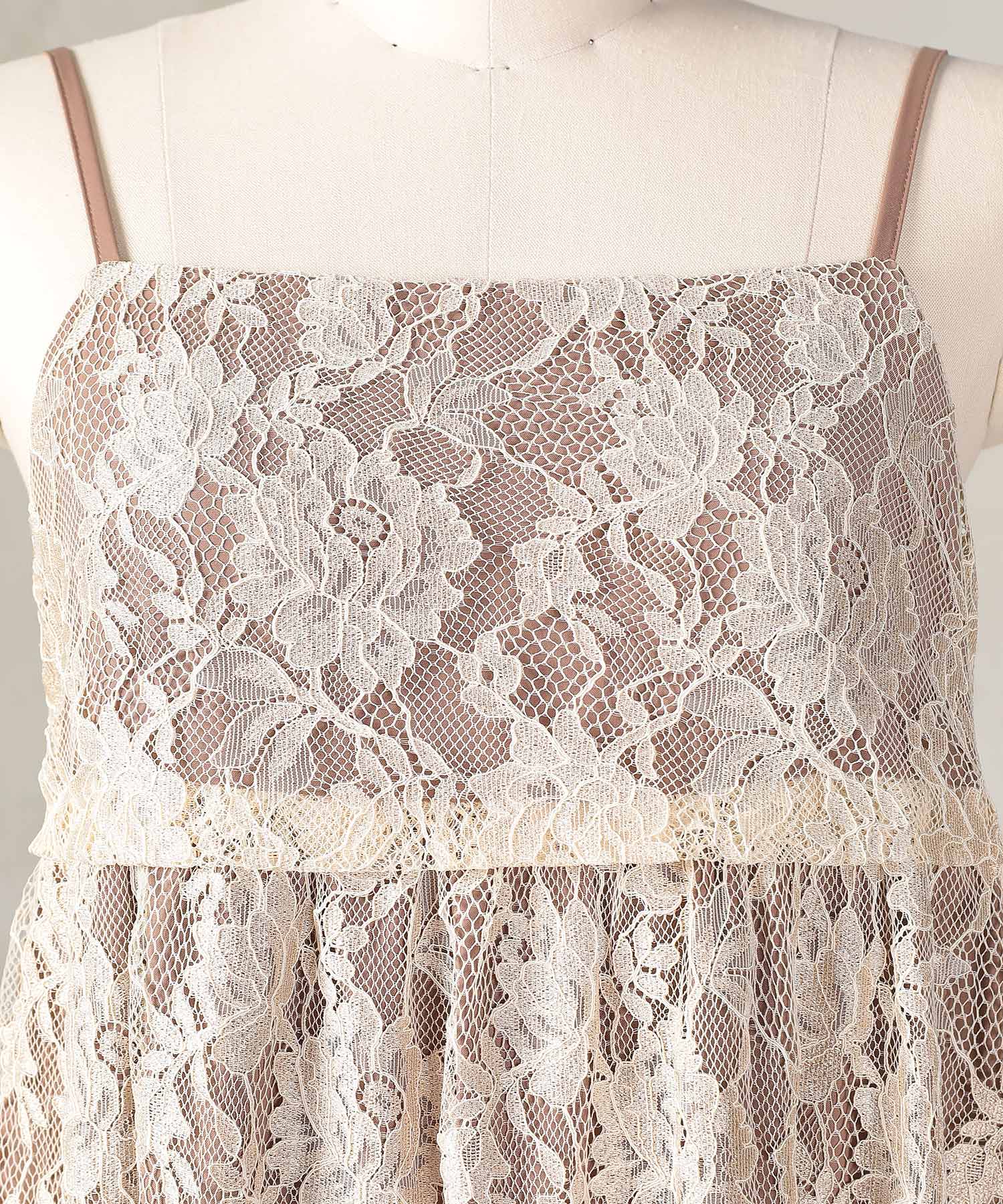 チュール バック リボン レースキャミワンピ 2点セット