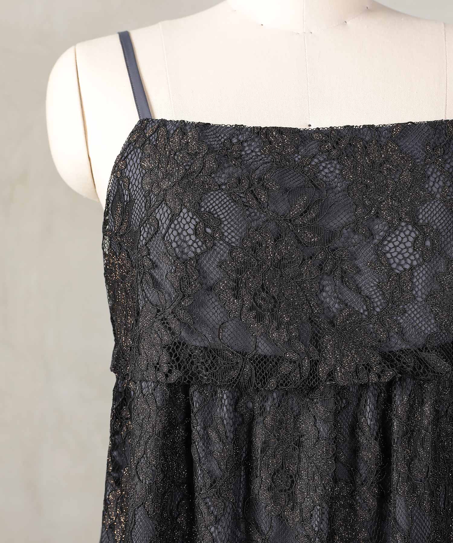 チュール バック リボン レースキャミワンピ 2点セット