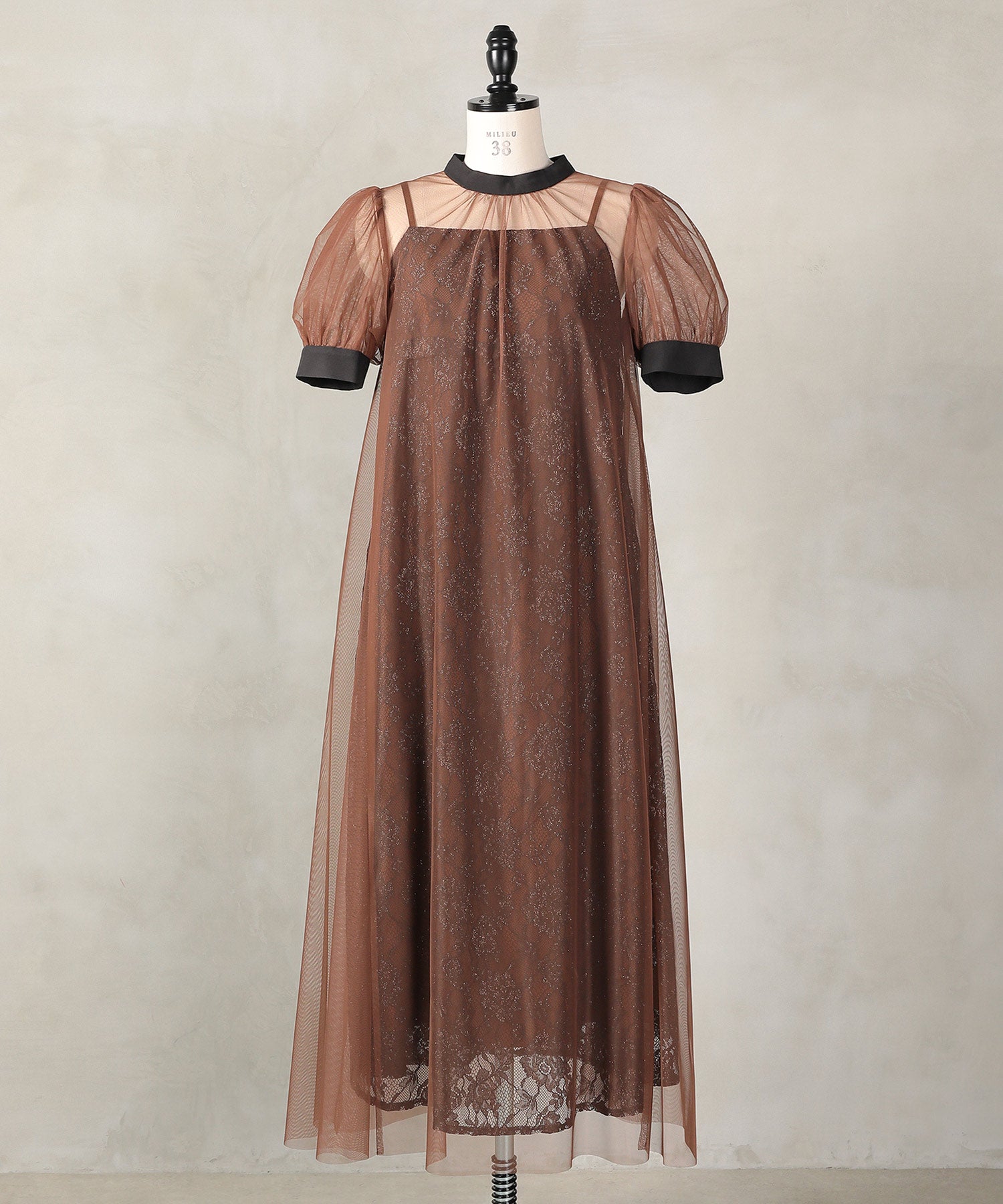 チュール バック リボン レースキャミワンピ 2点セット