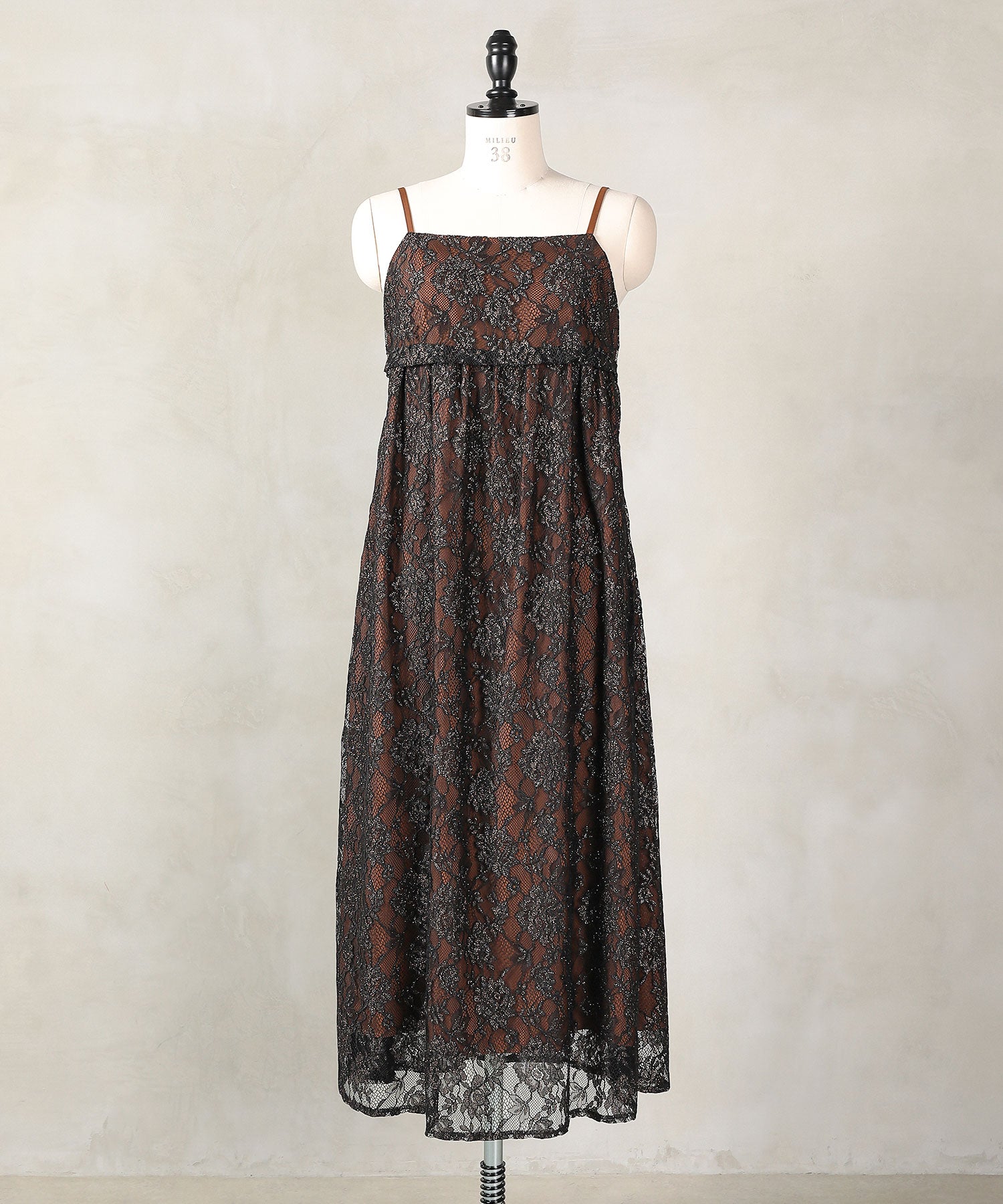 チュール バック リボン レースキャミワンピ 2点セット