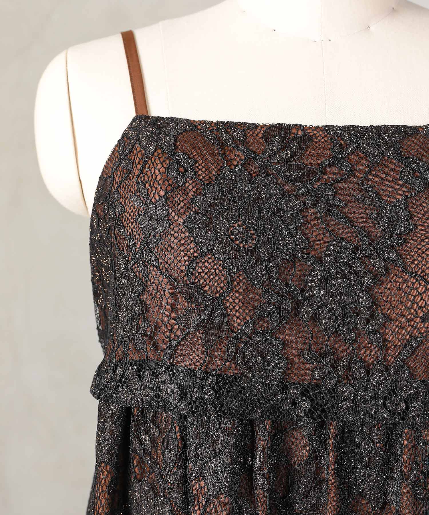 チュール バック リボン レースキャミワンピ 2点セット