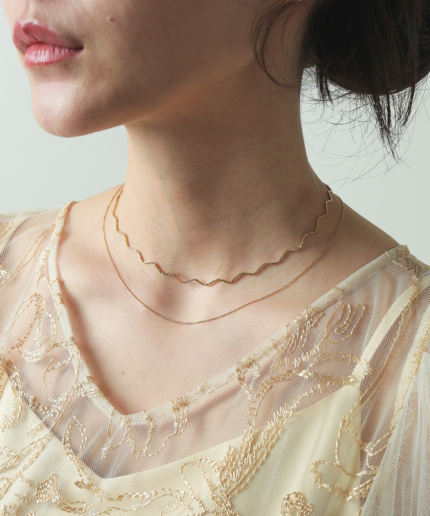 ウェーブ シンプルチェーン 2連 ネックレス