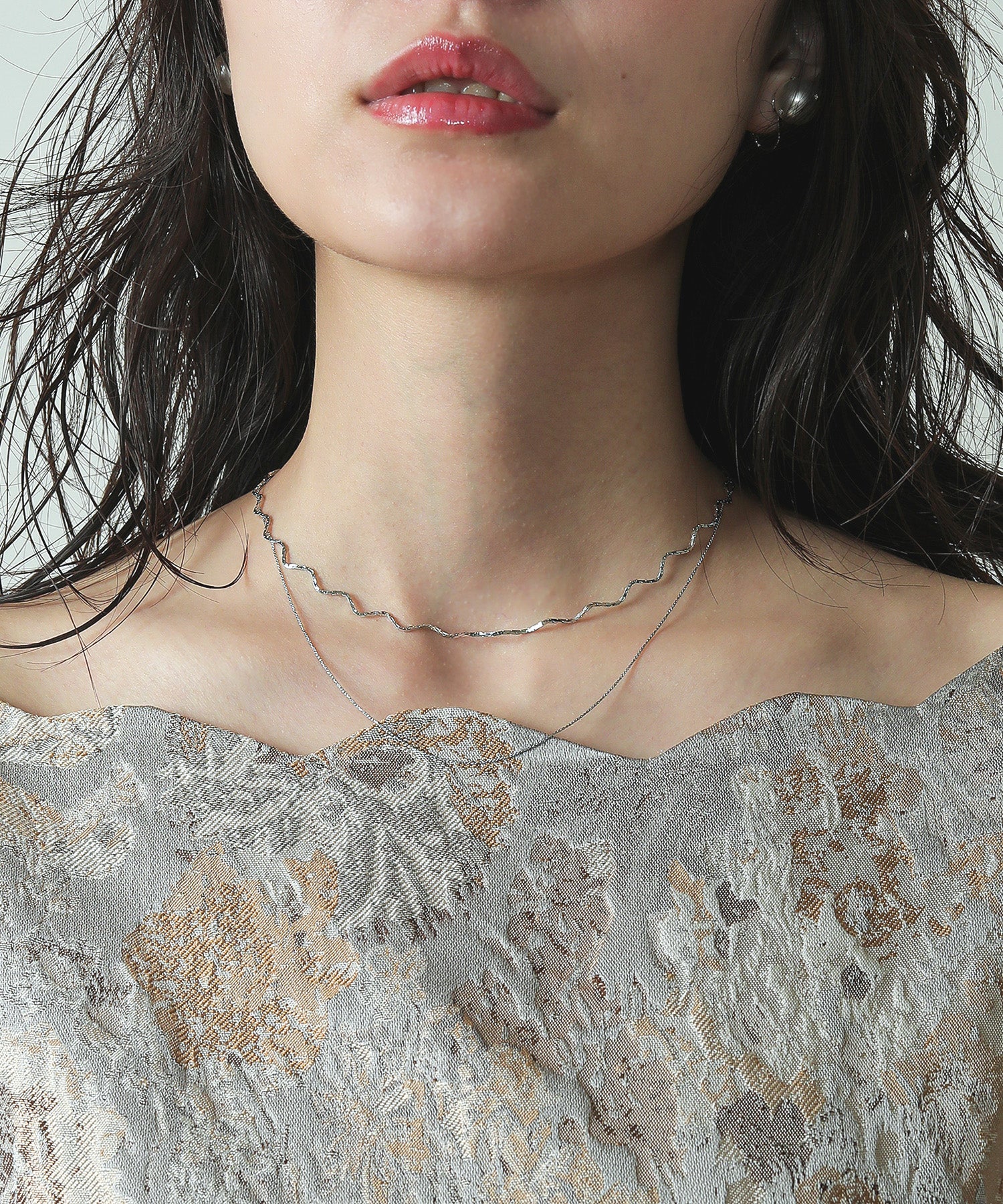 ウェーブ シンプルチェーン 2連 ネックレス