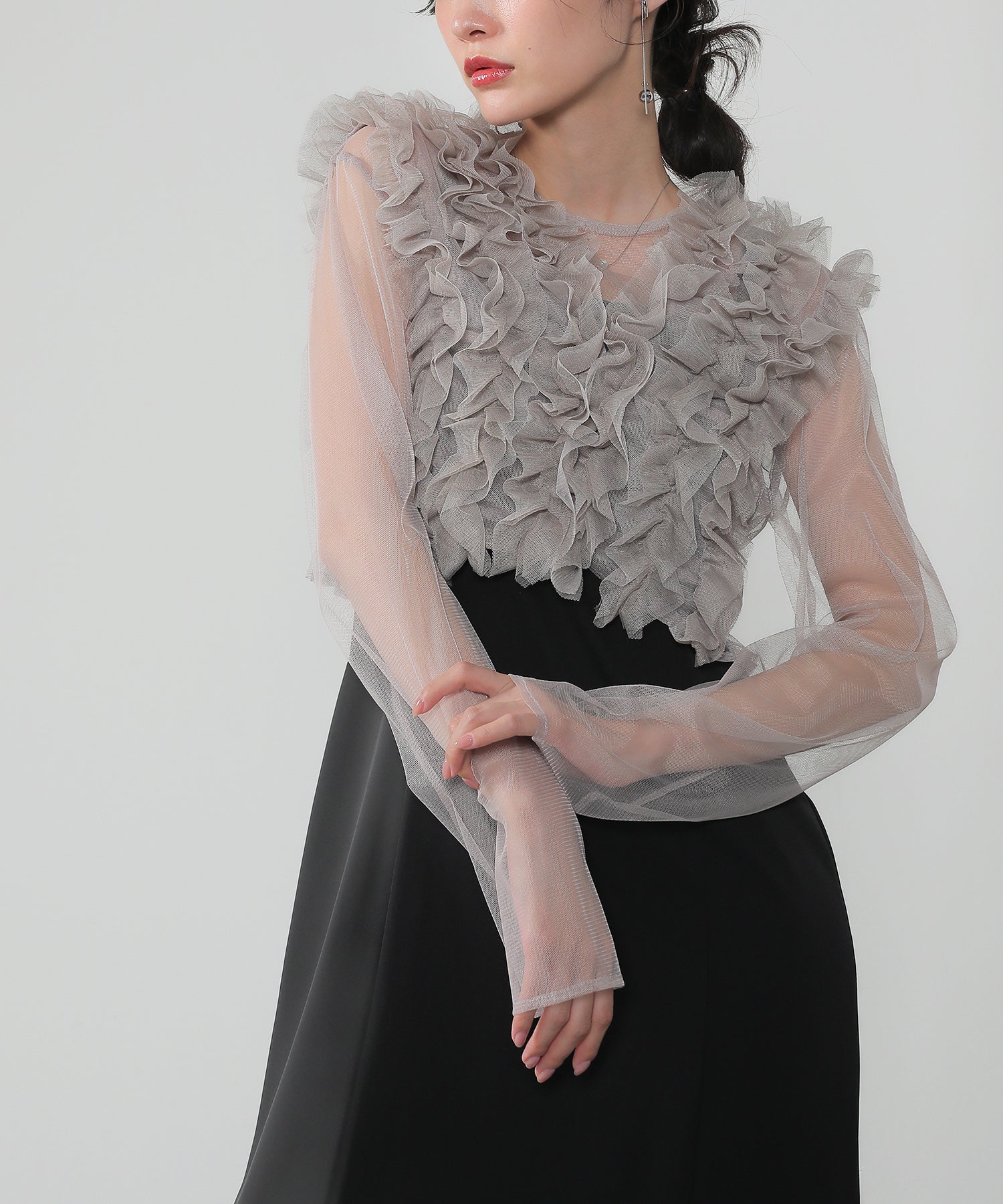 チュール フリル ベスト シアー トップス ワンピース 3点セット