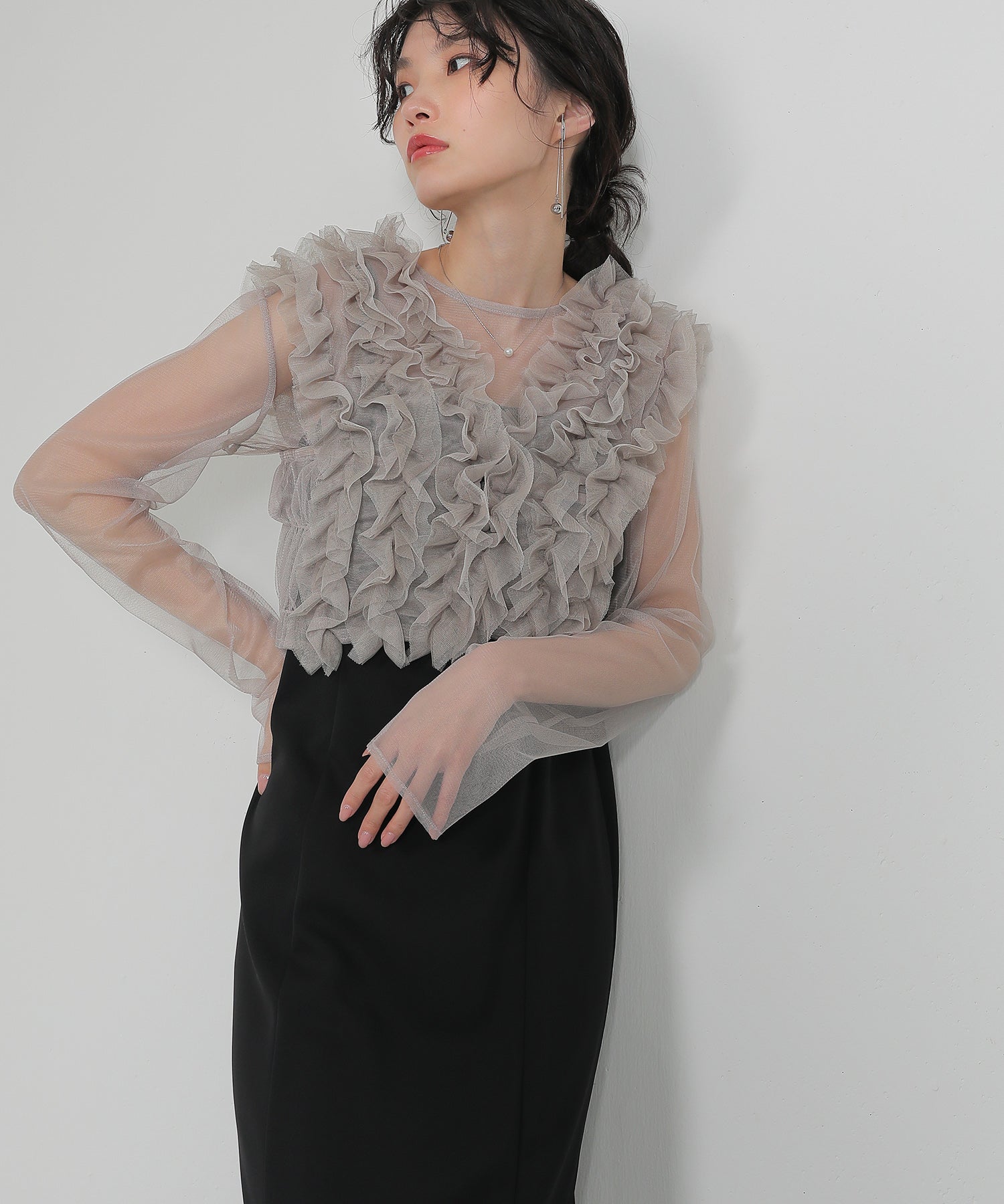 チュール フリル ベスト シアー トップス ワンピース 3点セット