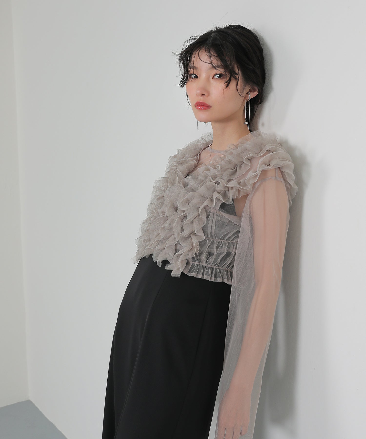 チュール フリル ベスト シアー トップス ワンピース 3点セット