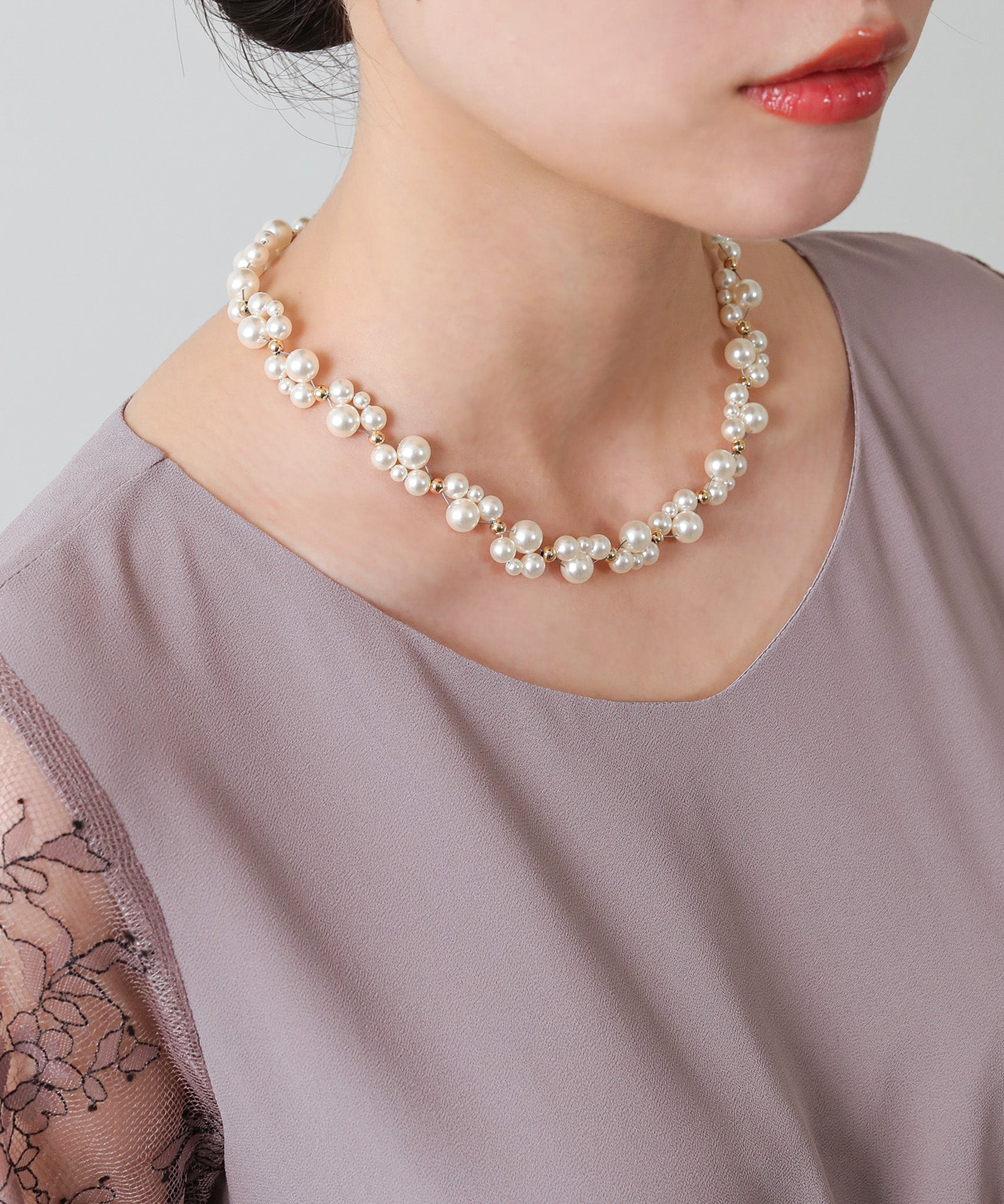 パール メタルビーズ ツイスト ボリューム ネックレス 結婚式 パーティー