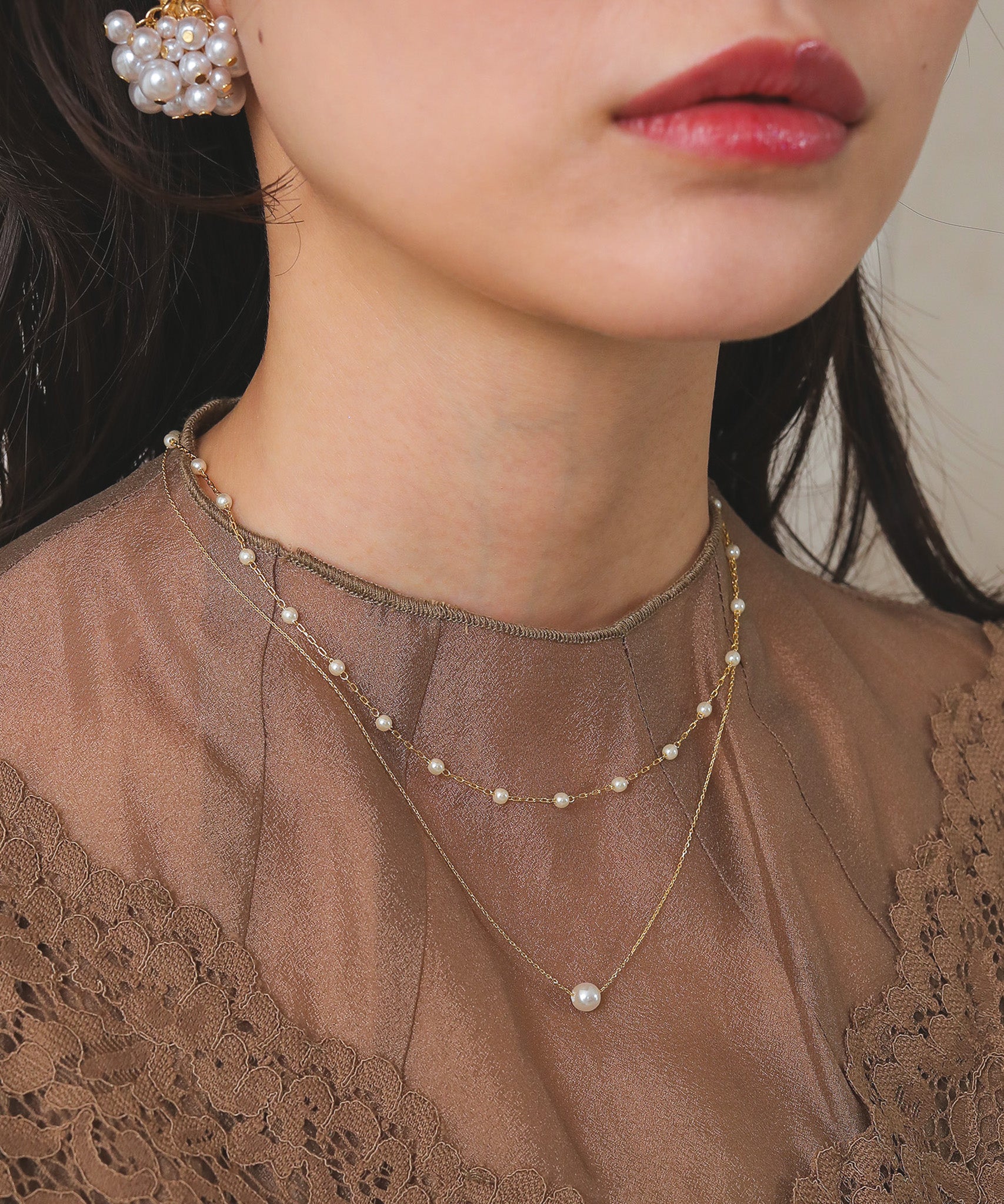 パール 結婚式 お呼ばれ 華奢 2連 ネックレス