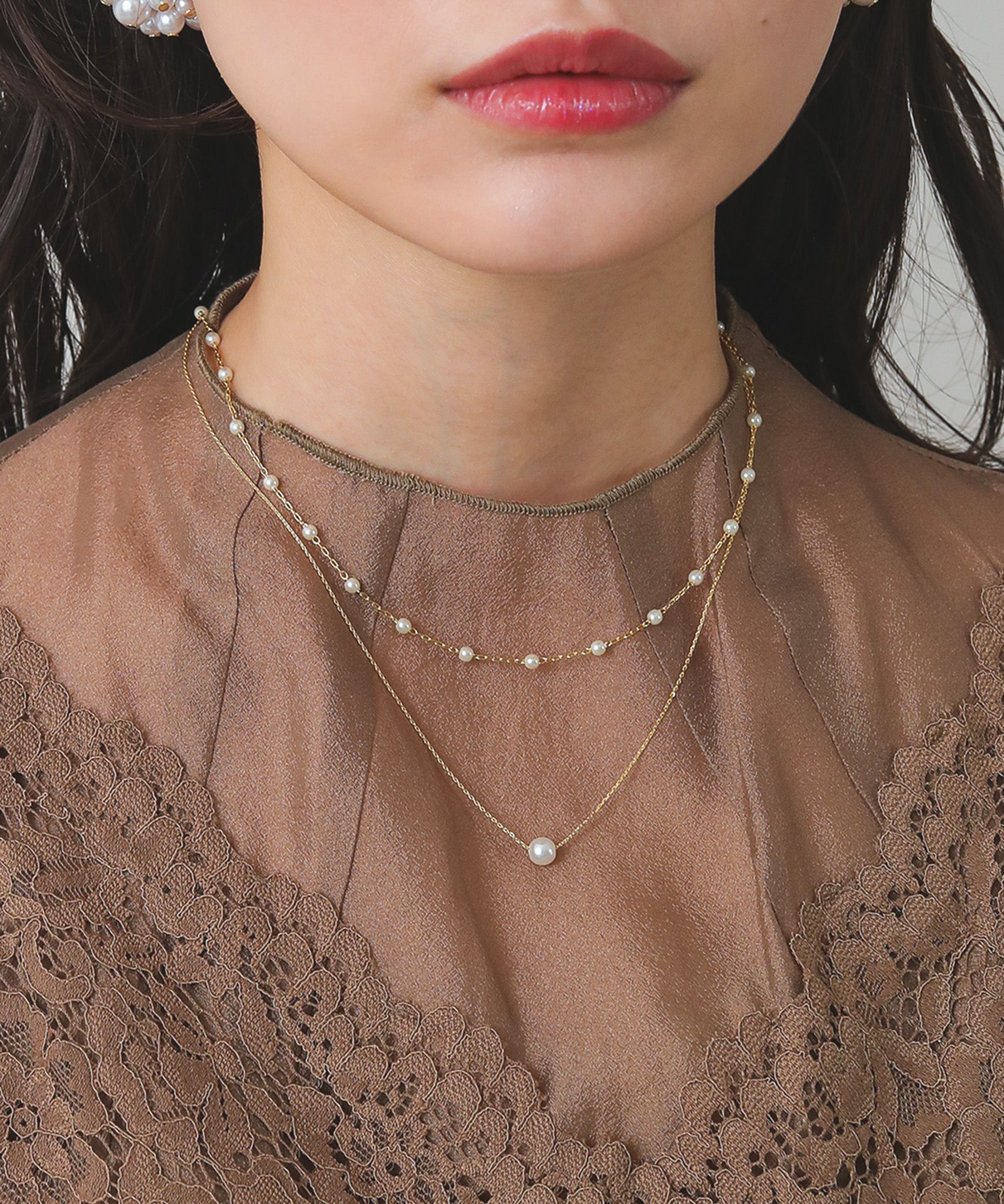 パール 結婚式 お呼ばれ 華奢 2連 ネックレス