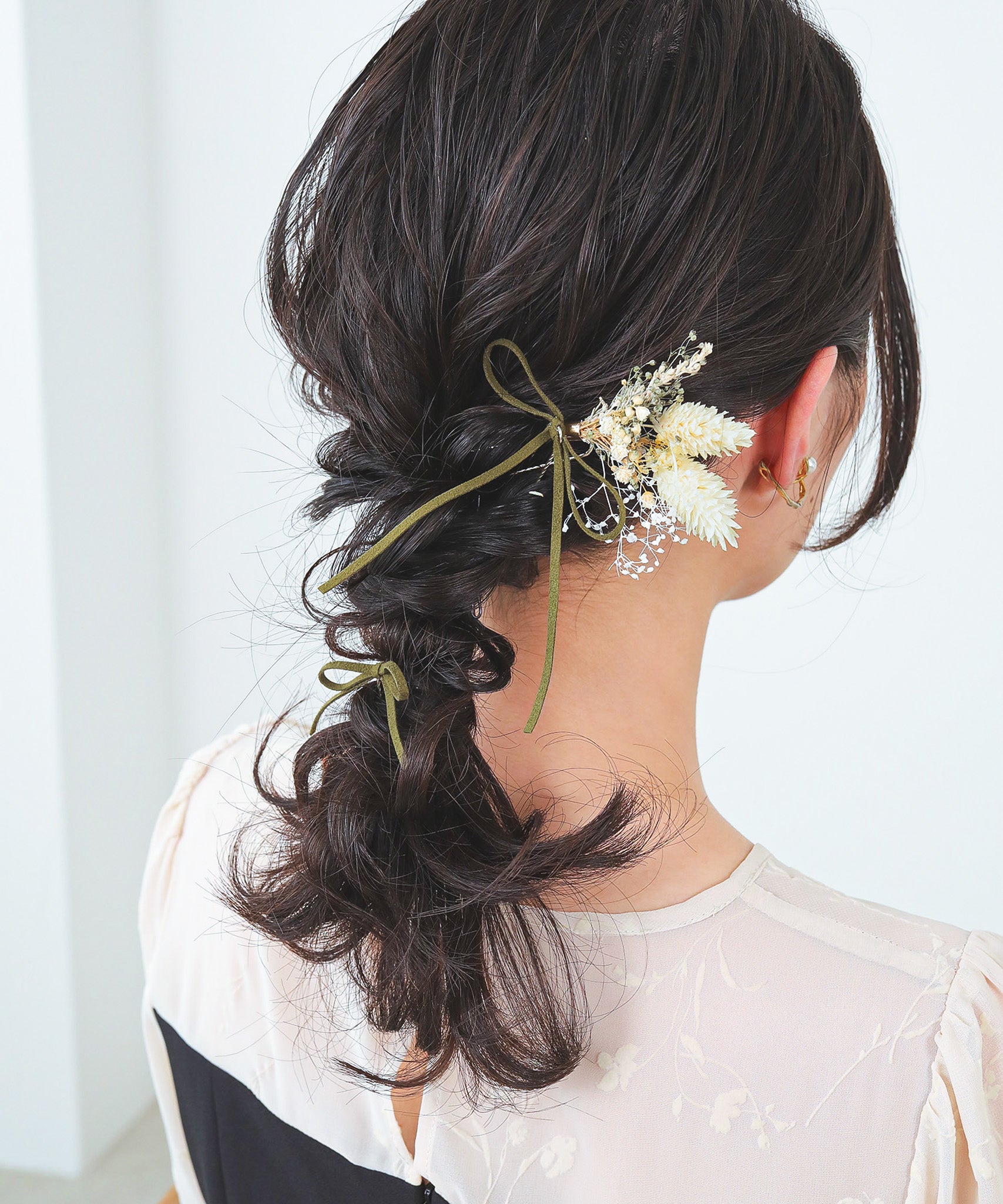 ドライフラワー スウェード 細リボン Uピン 3本セット