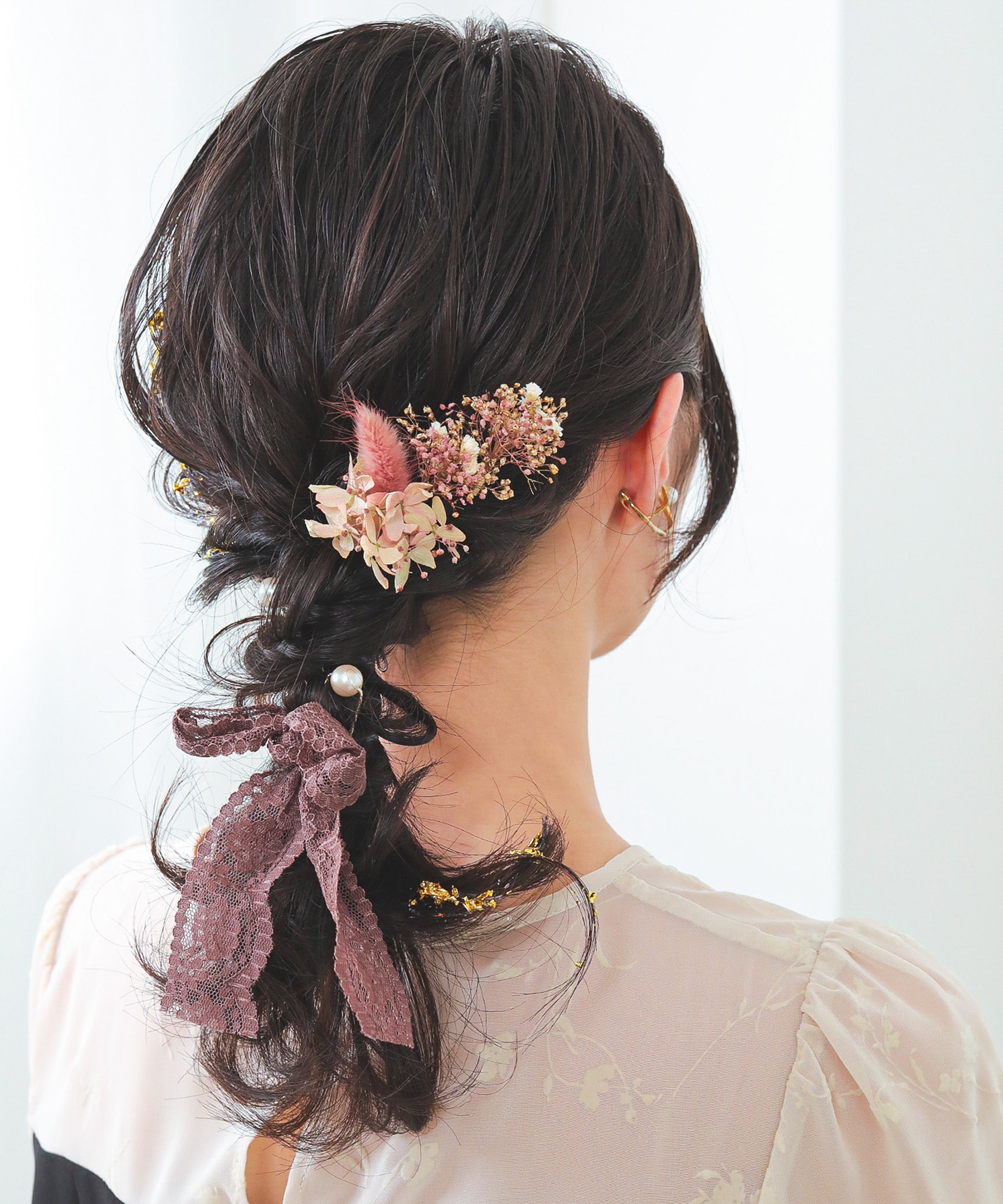 ドライフラワー パール Uピン 金箔 セット