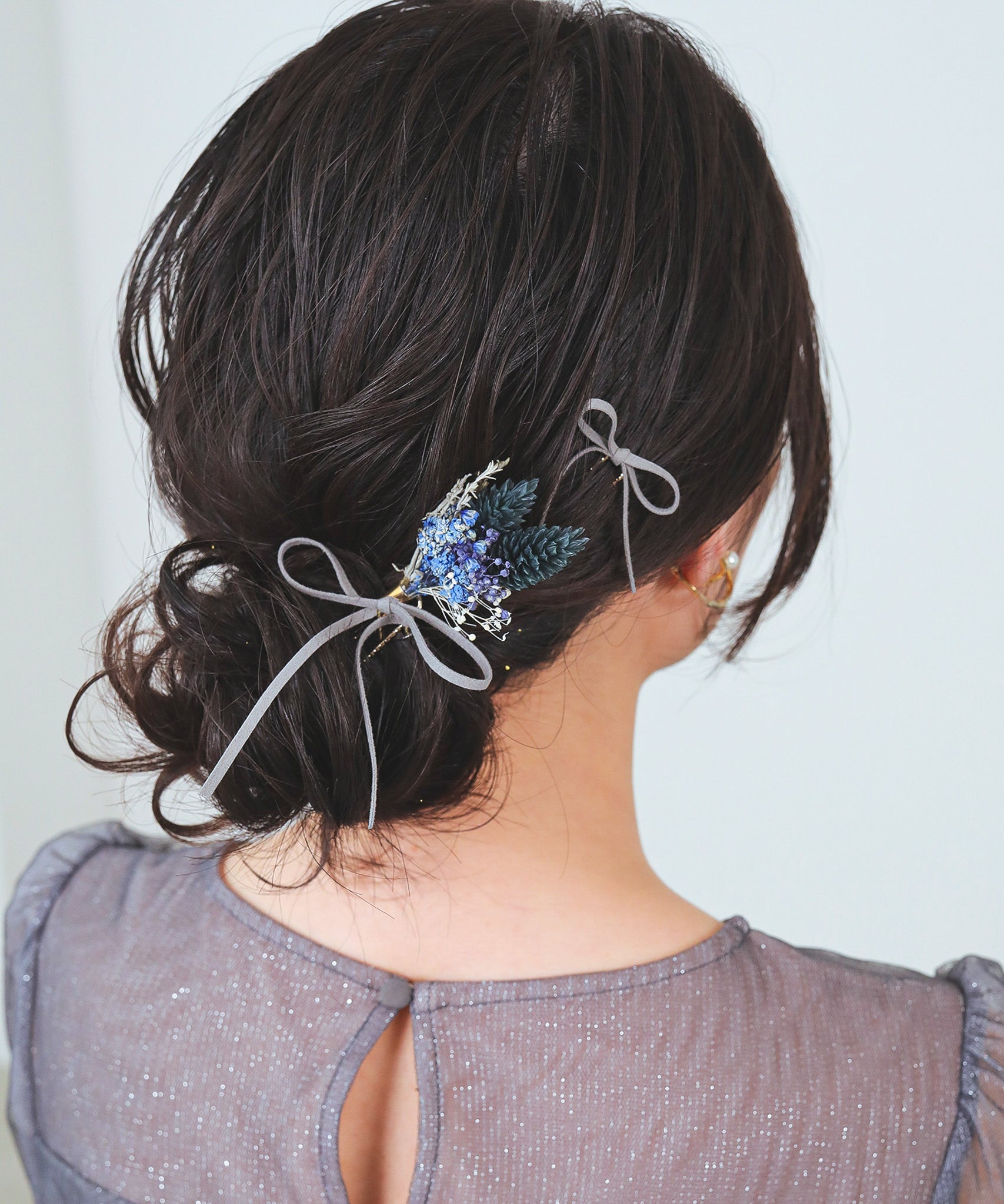 ドライフラワー スウェード 細リボン Uピン 3本セット