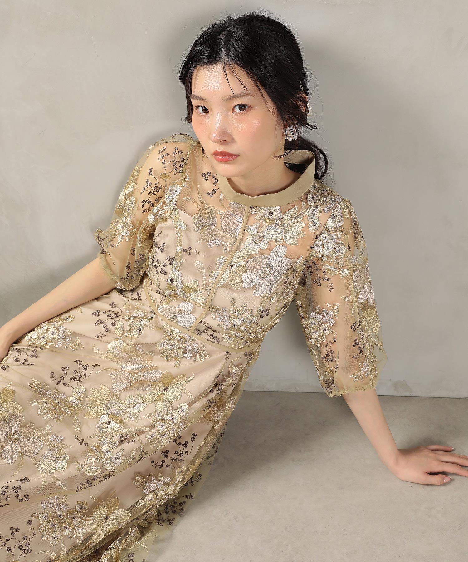シック フラワー刺繍 ドレス 結婚式 お呼ばれ オケージョン