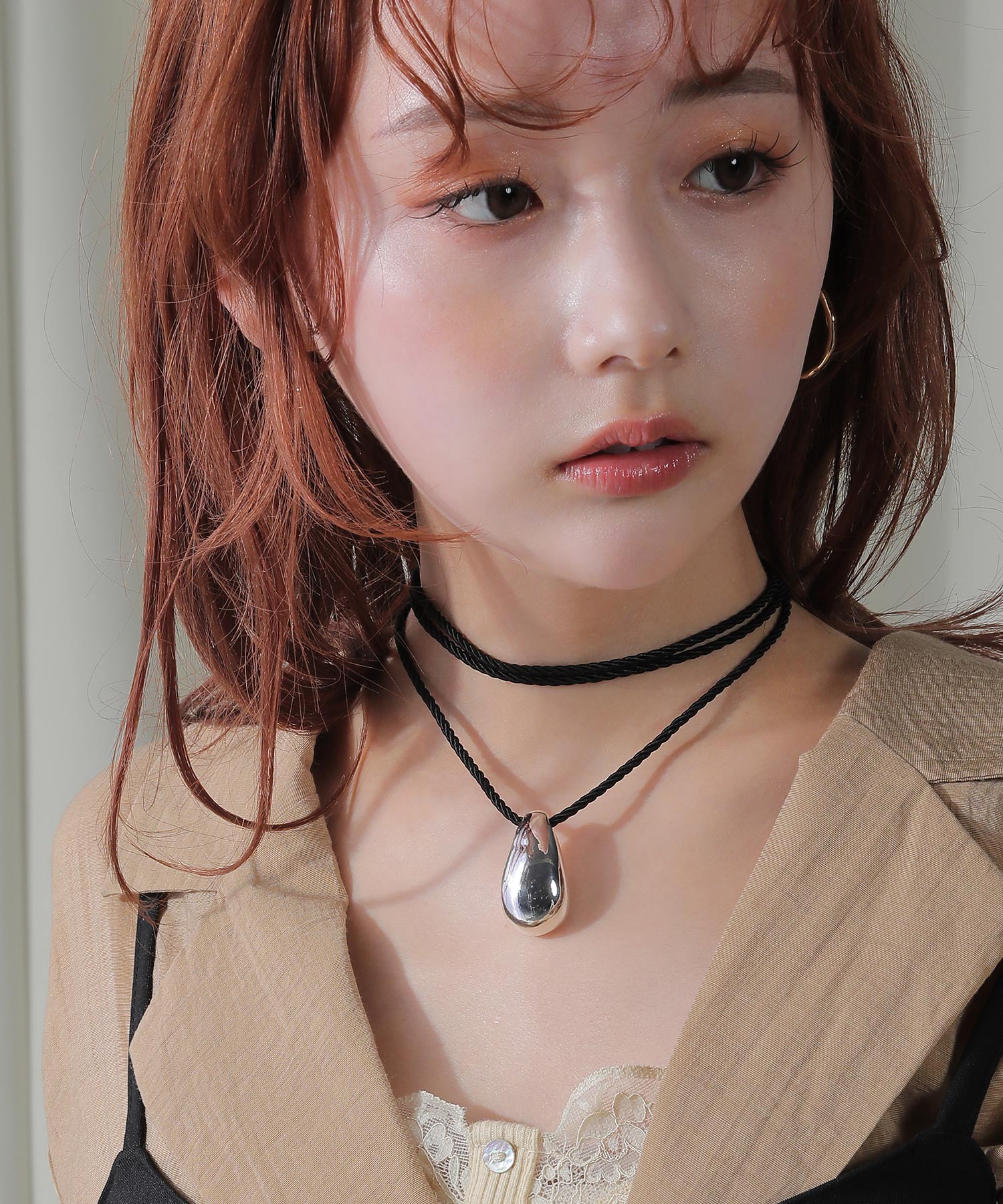 ドロップモチーフ ボリューム チョーカー ロープ ネックレス