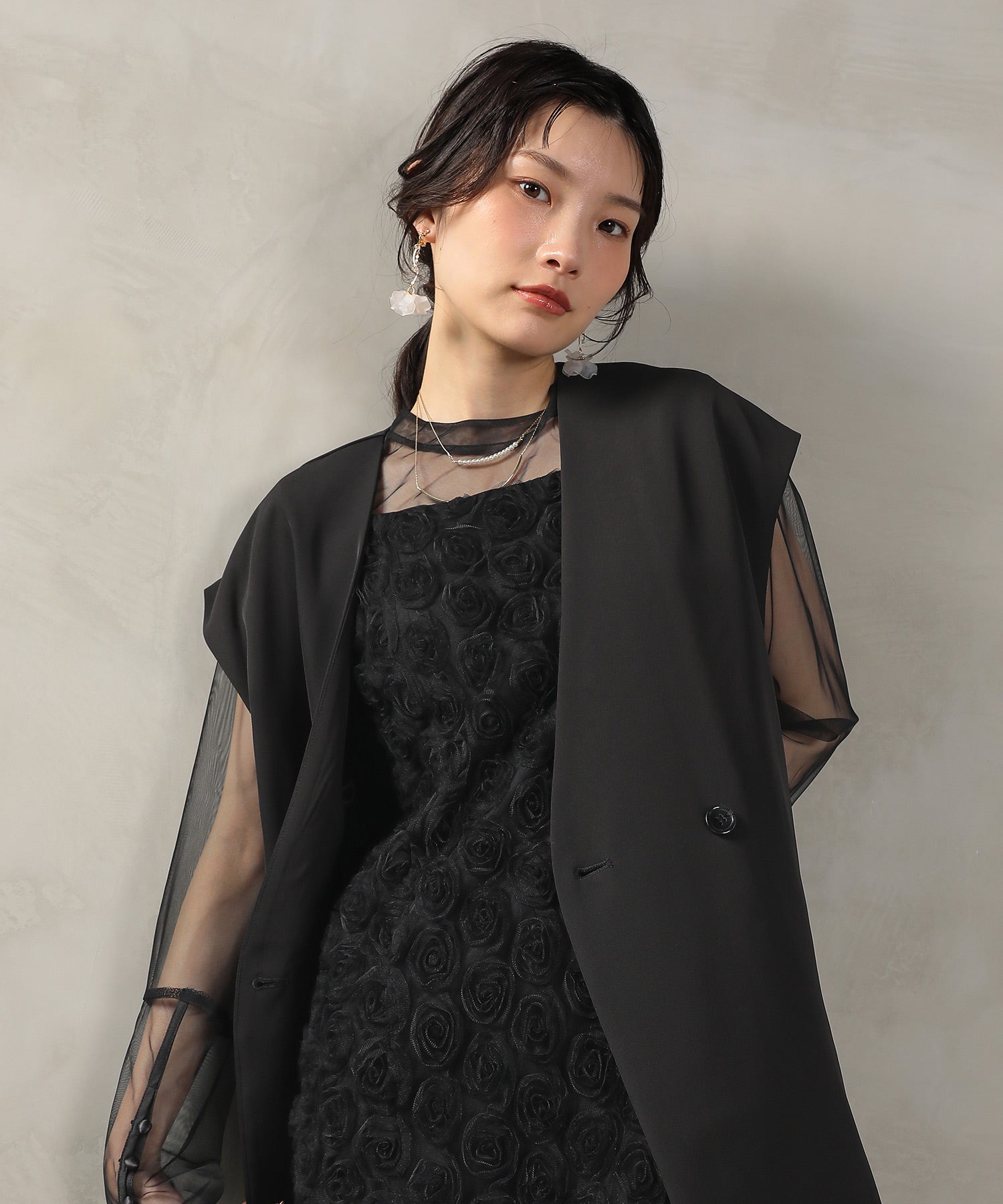 シアートップス ベスト ローズ レース ドレス 3点セット