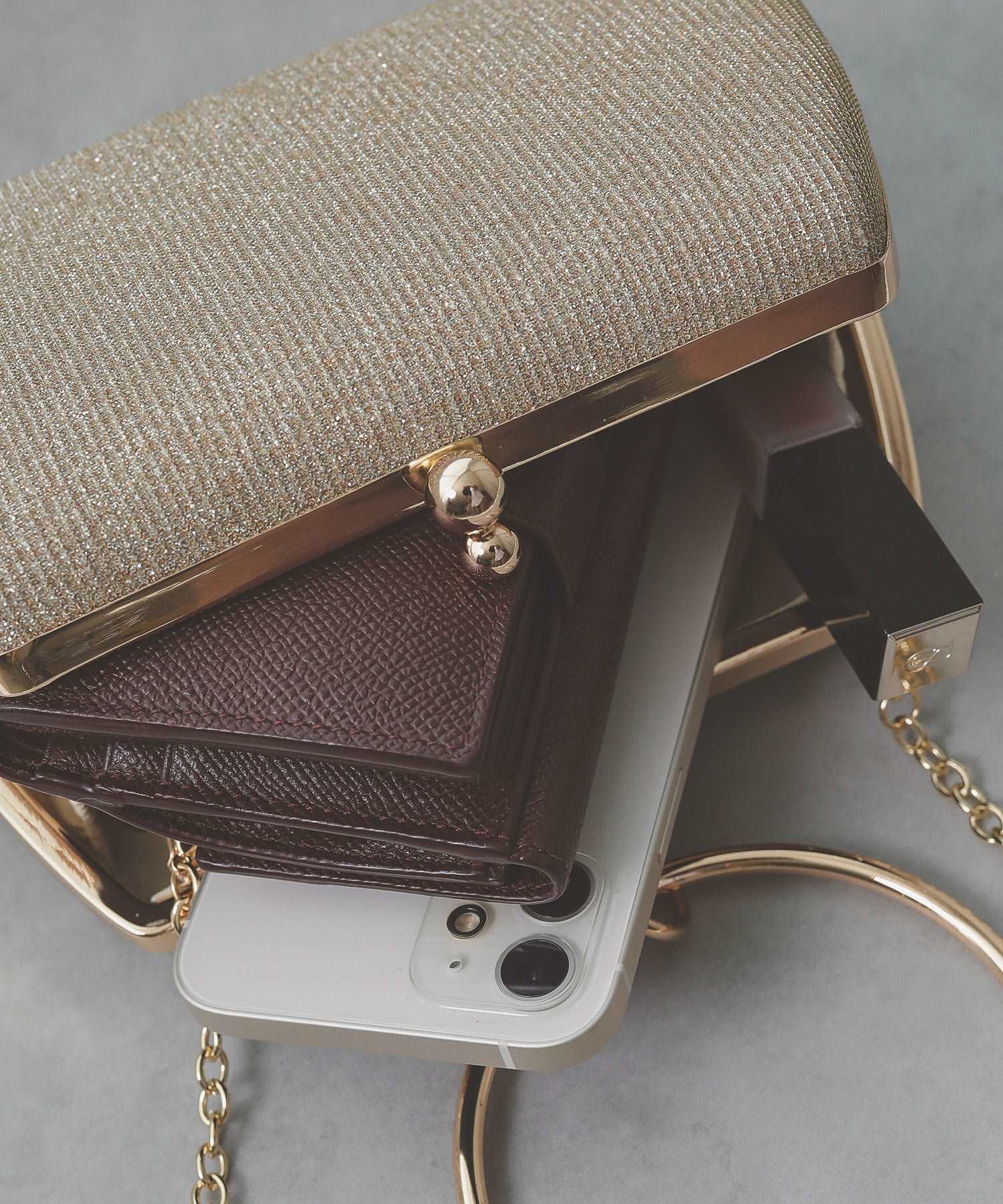 がま口 ラメ リングハンドル 2WAY 結婚式 パーティー バッグ