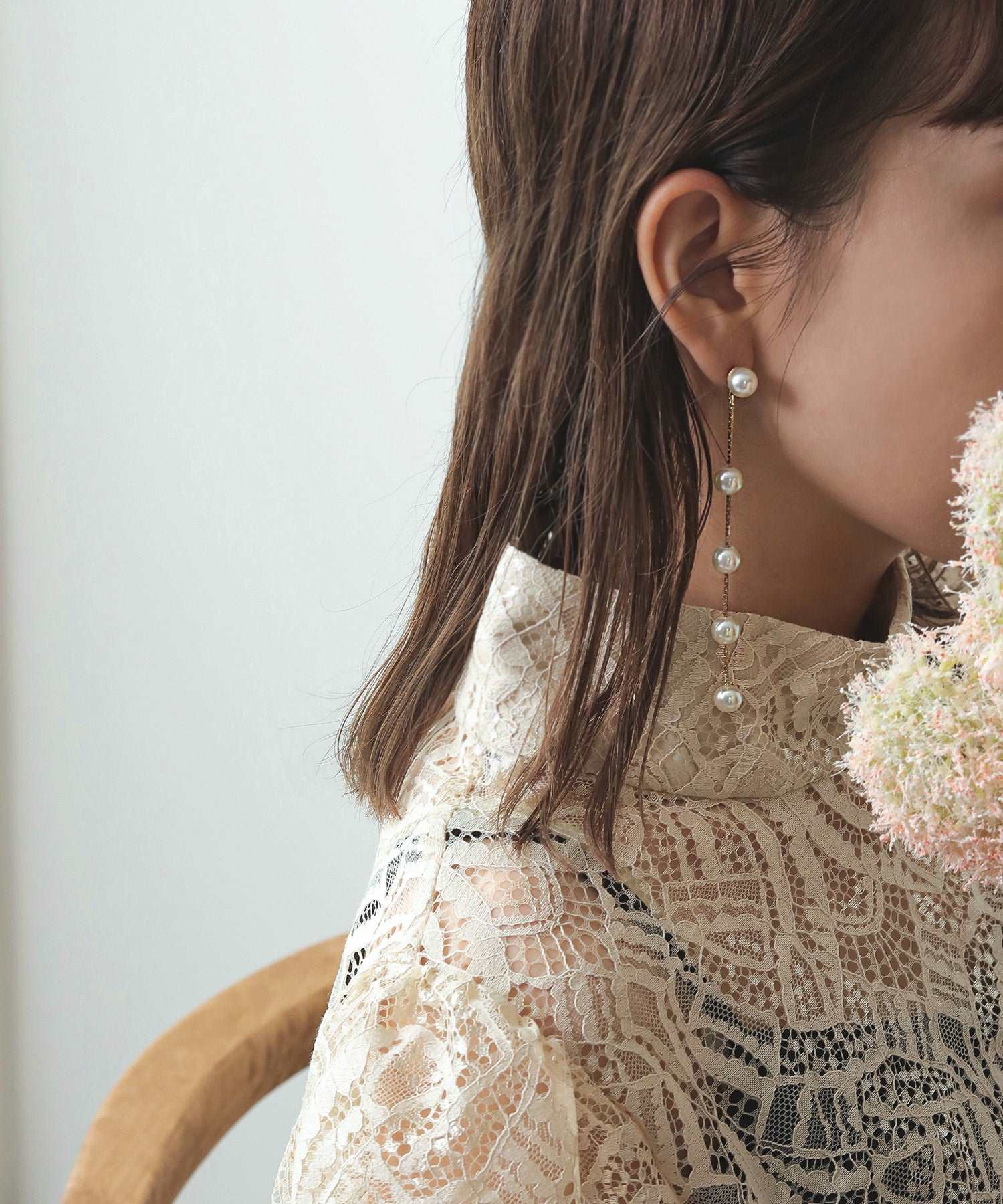 5連 パール ロング ピアス