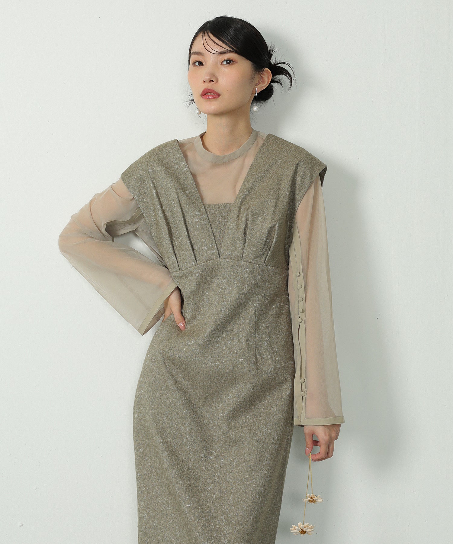 ジャガード ワンピース チュール トップス セット 