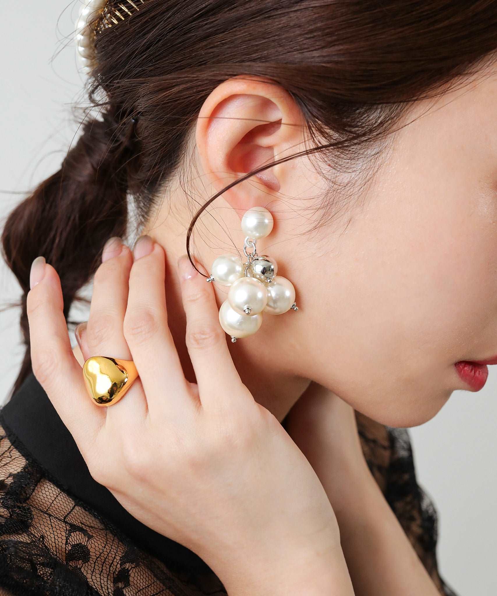たっぷり ボリューム パール ピアス 結婚式 お呼ばれ パーティー