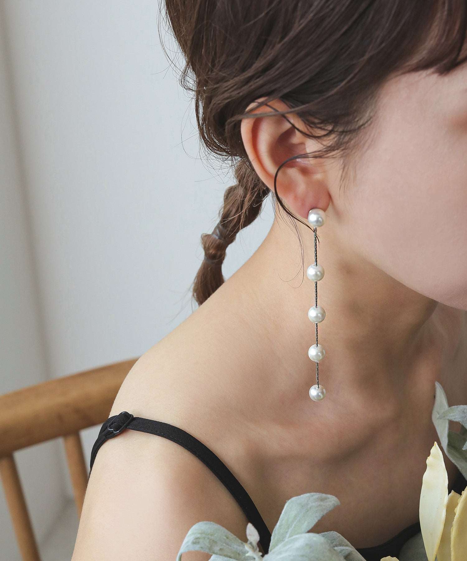 5連 パール ロング ピアス