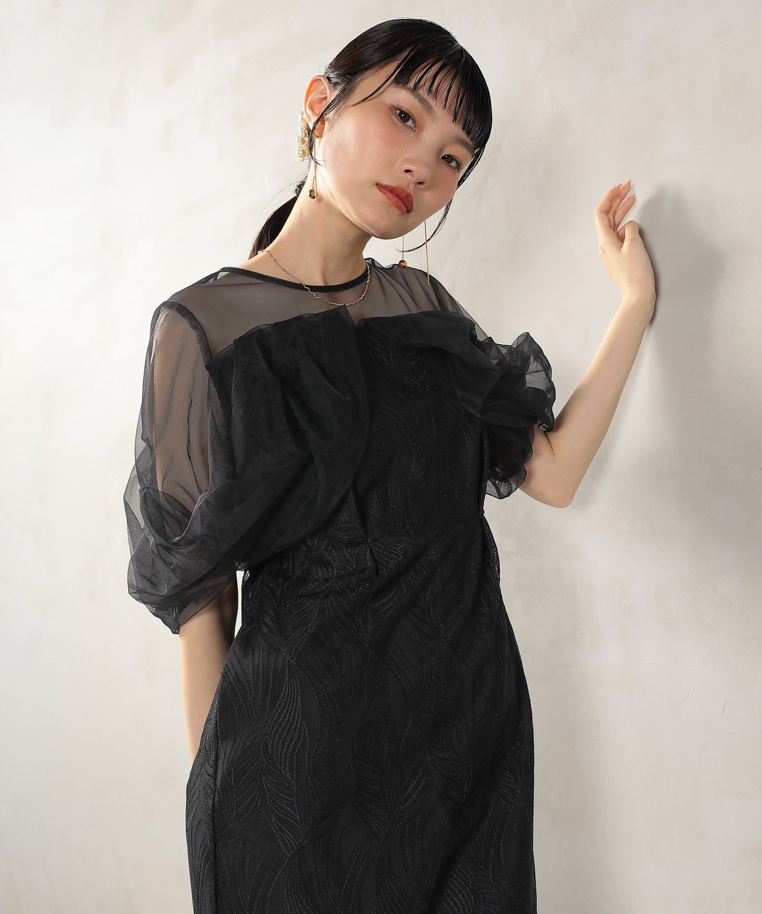 チュール レース トルネード ペンシル ワンピース ドレス パーティー 結婚式 お呼ばれ オケージョン