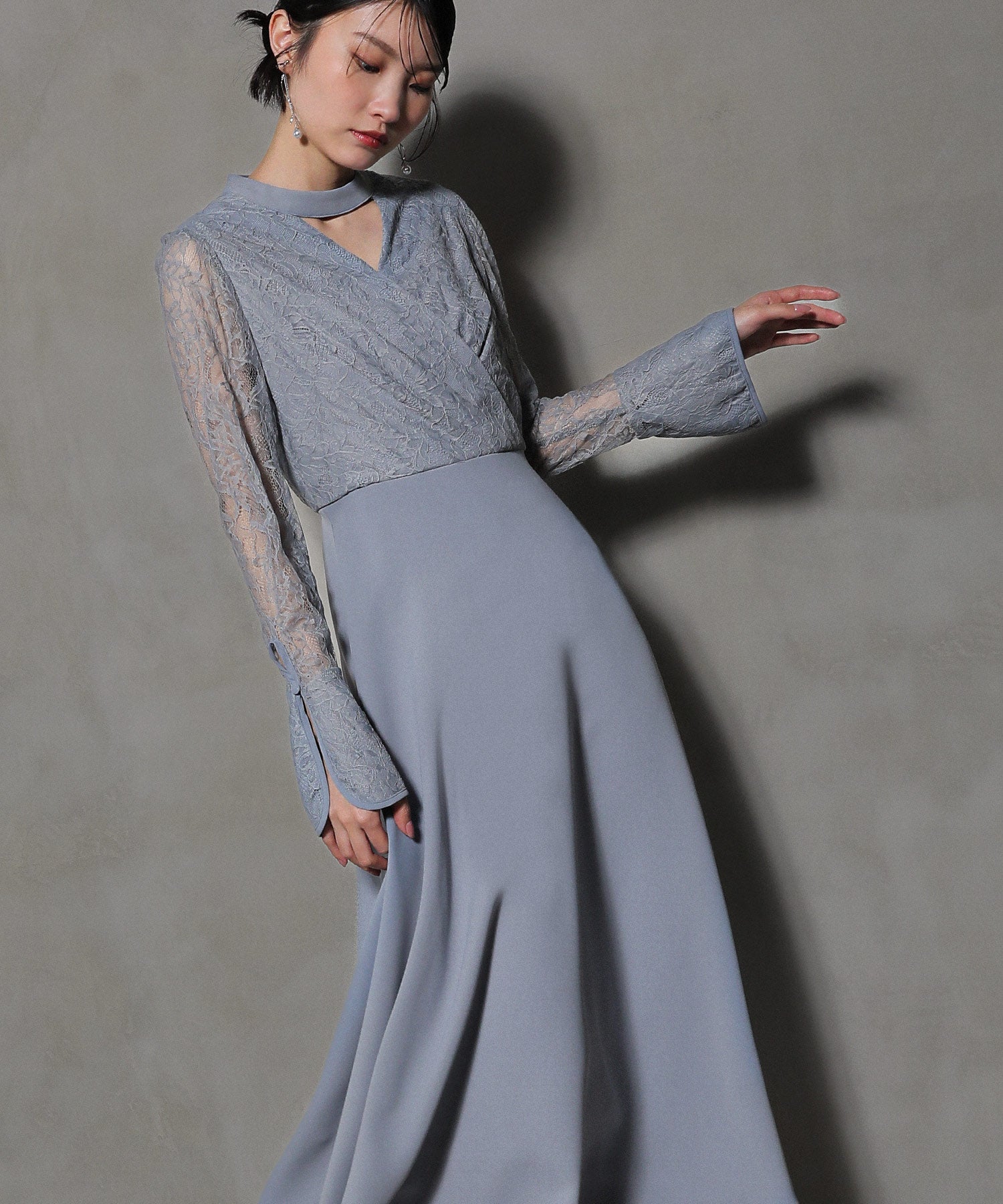 フラワー レース トライアングルデザイン ワンピース ドレス