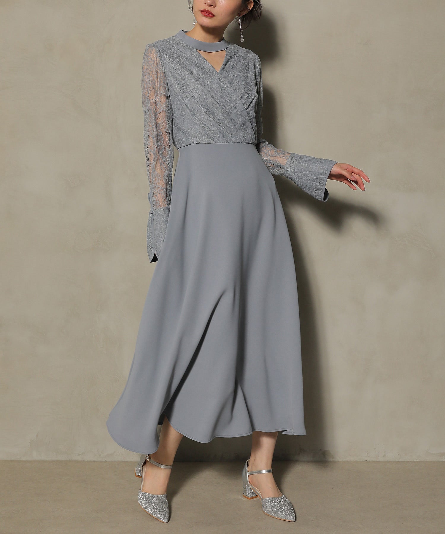 フラワー レース トライアングルデザイン ワンピース ドレス