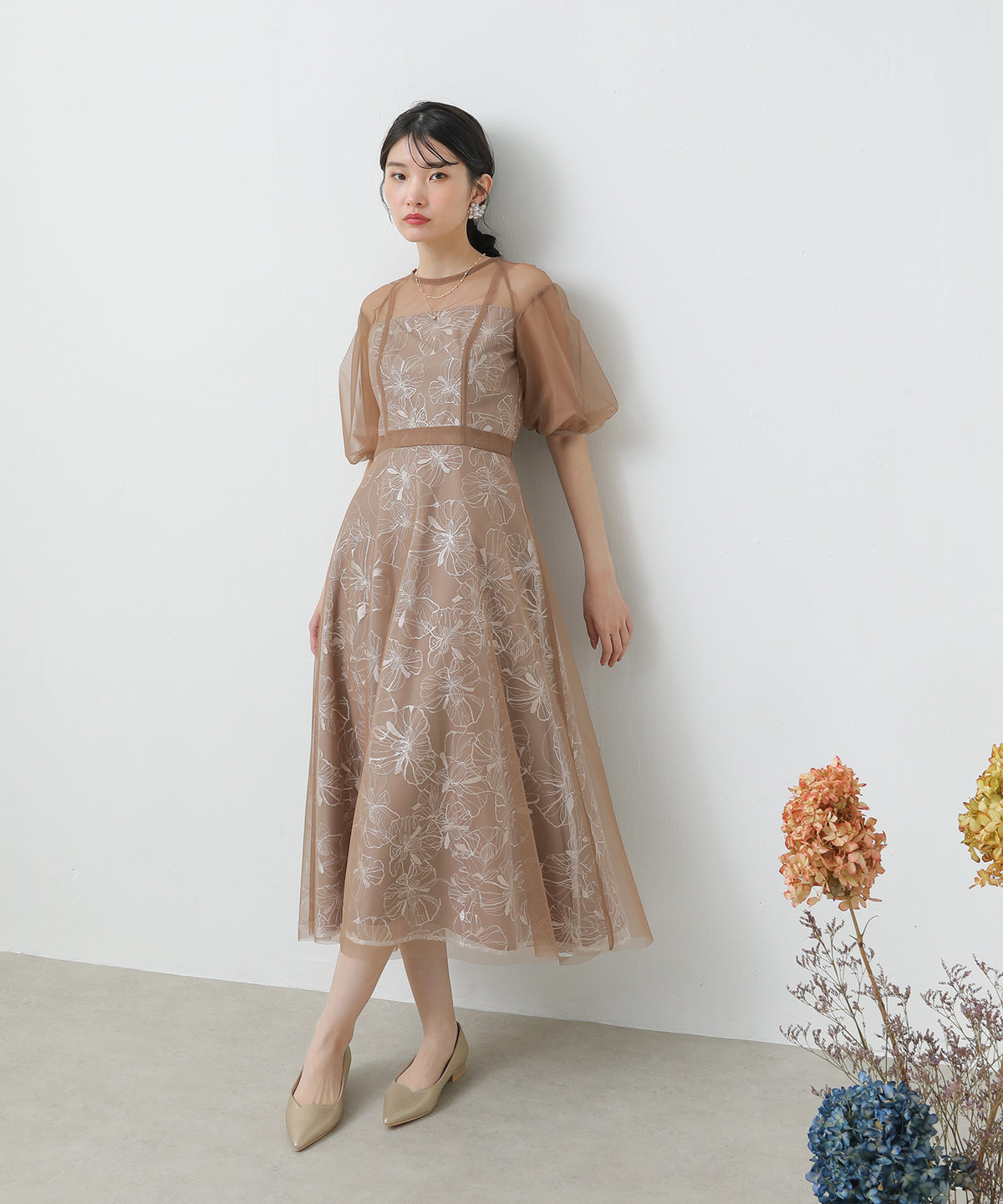 Kana ドレス シアードレス 結婚式 セール ラメ シアー トップス 花柄 