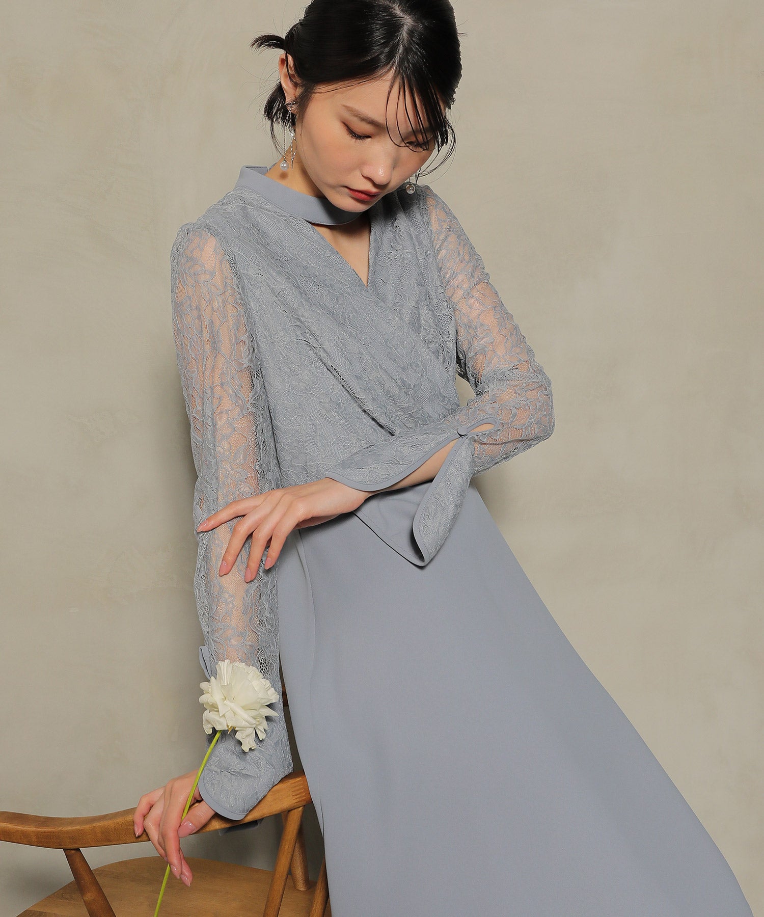 フラワー レース トライアングルデザイン ワンピース ドレス