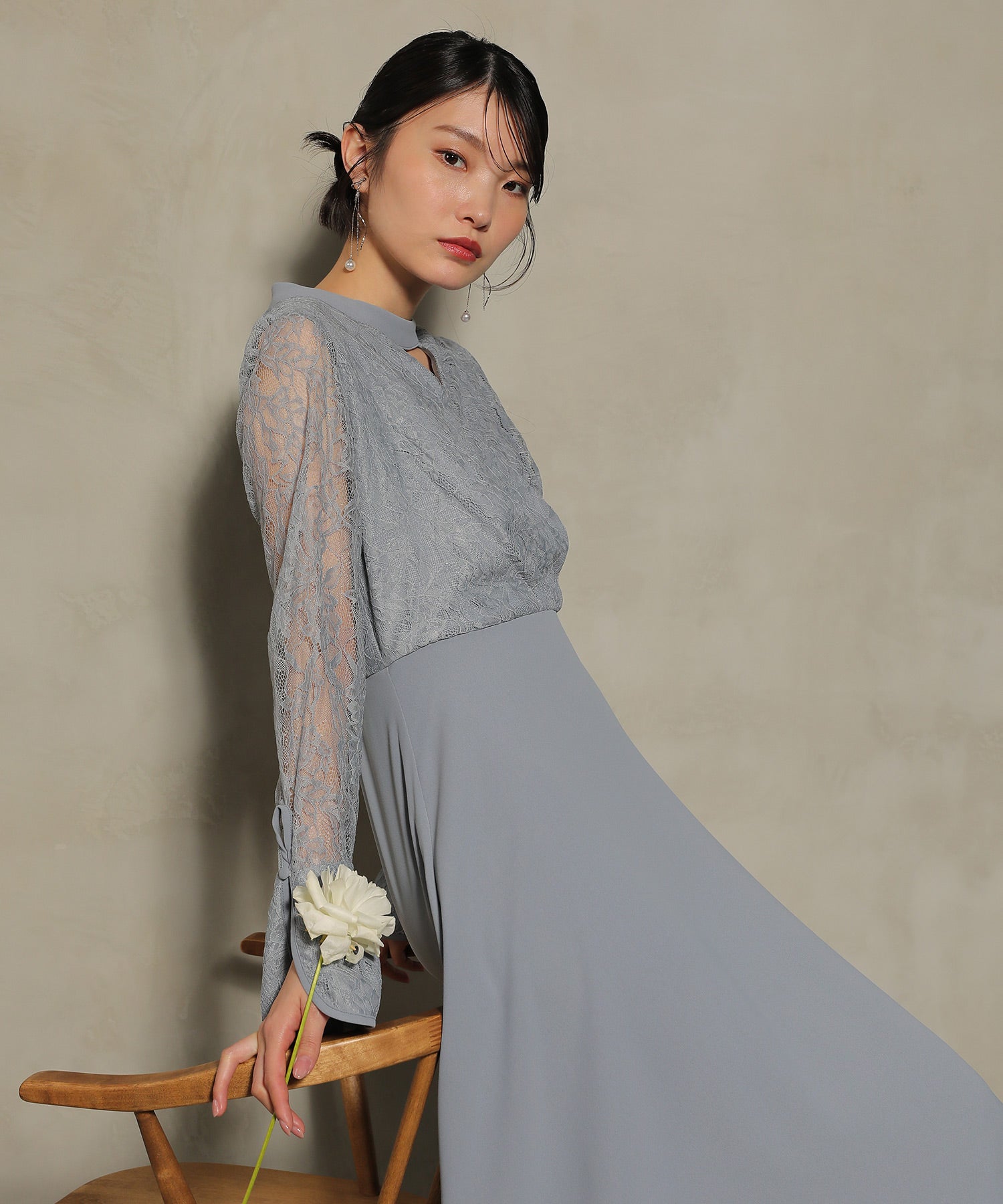 フラワー レース トライアングルデザイン ワンピース ドレス