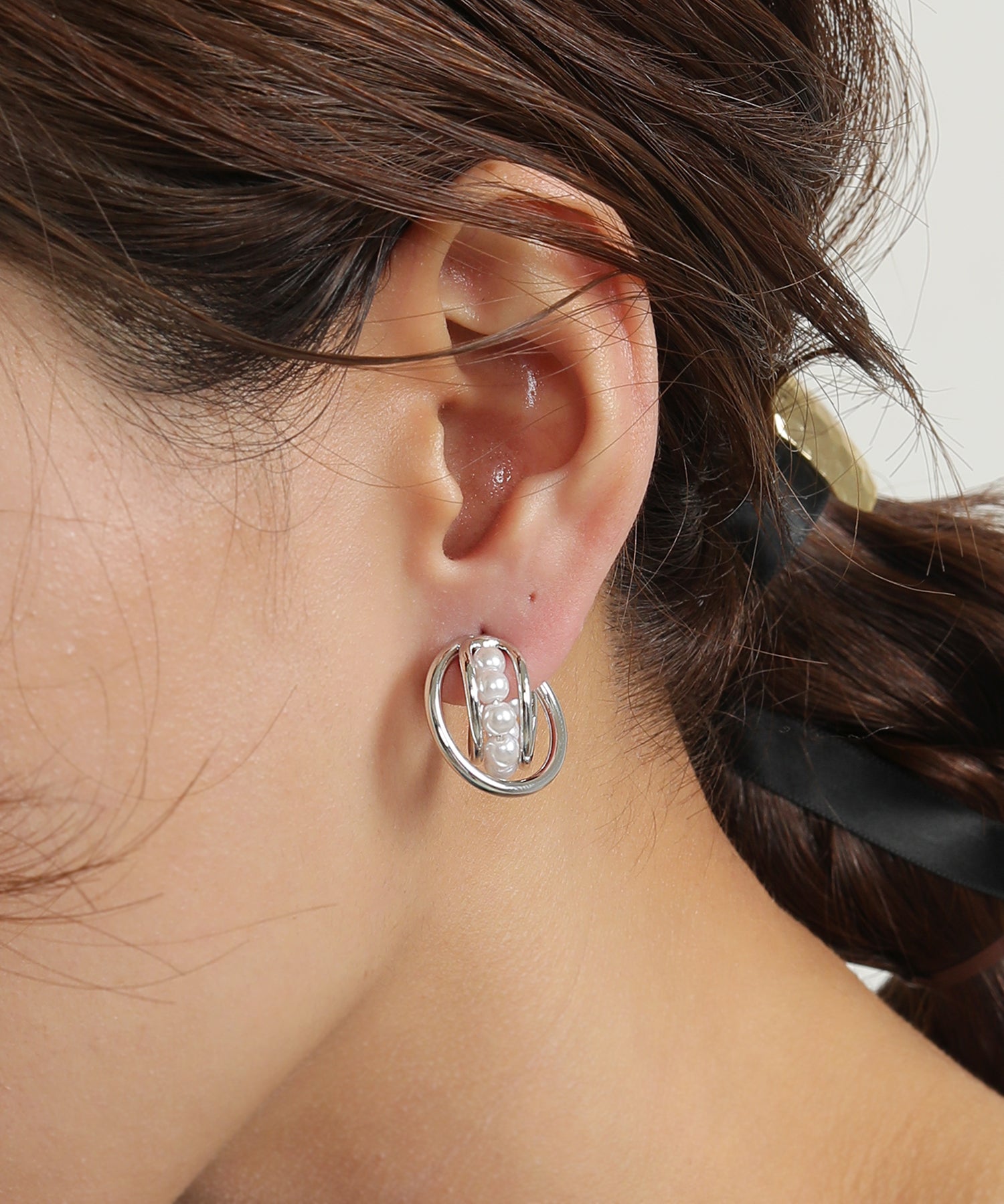 メタルサークル クロス パール ピアス 結婚式 パーティー オケージョン デイリー