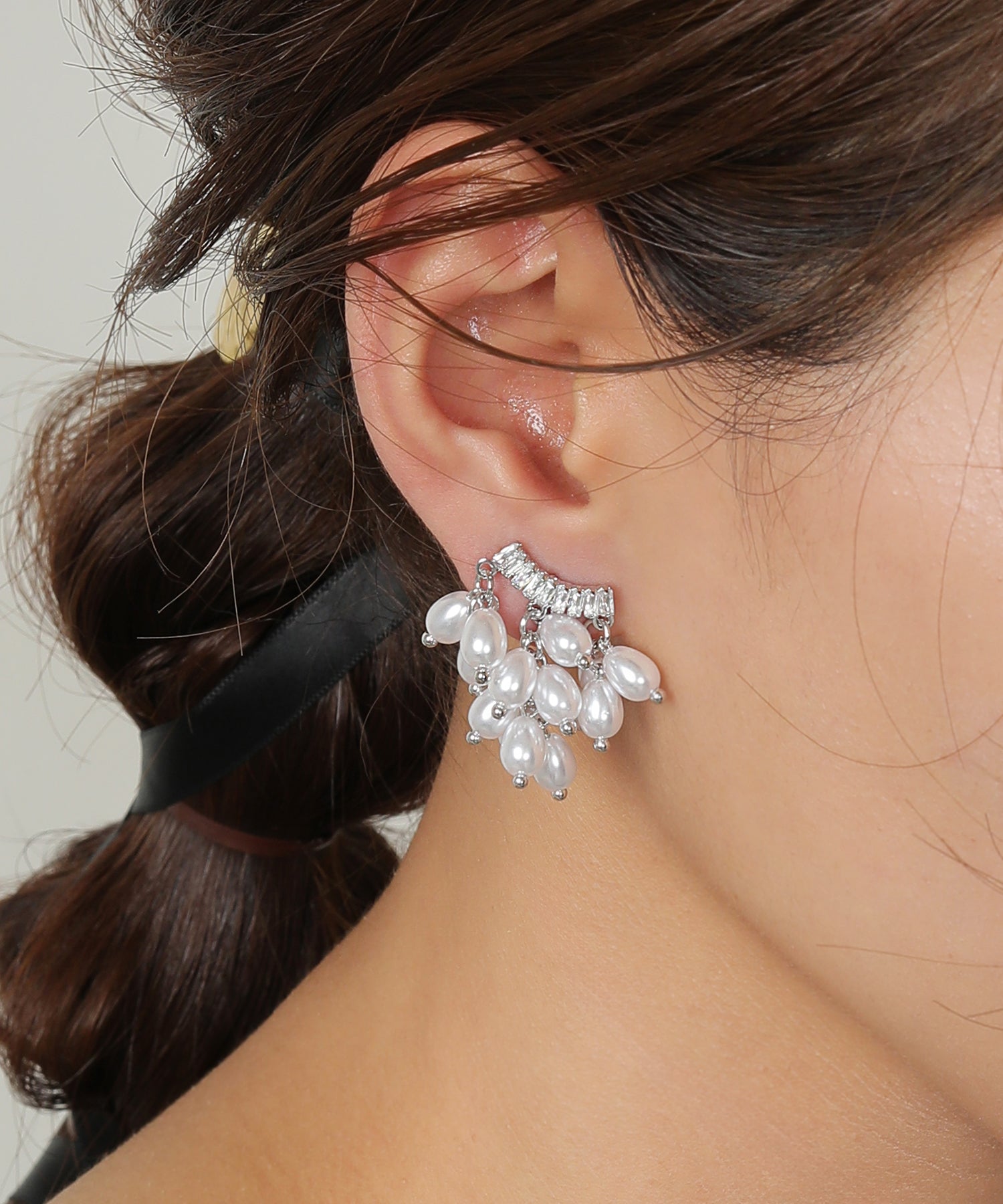 No.21 丸っこい セラフィナイトとアメジストの2wayシャンデリアピアス 