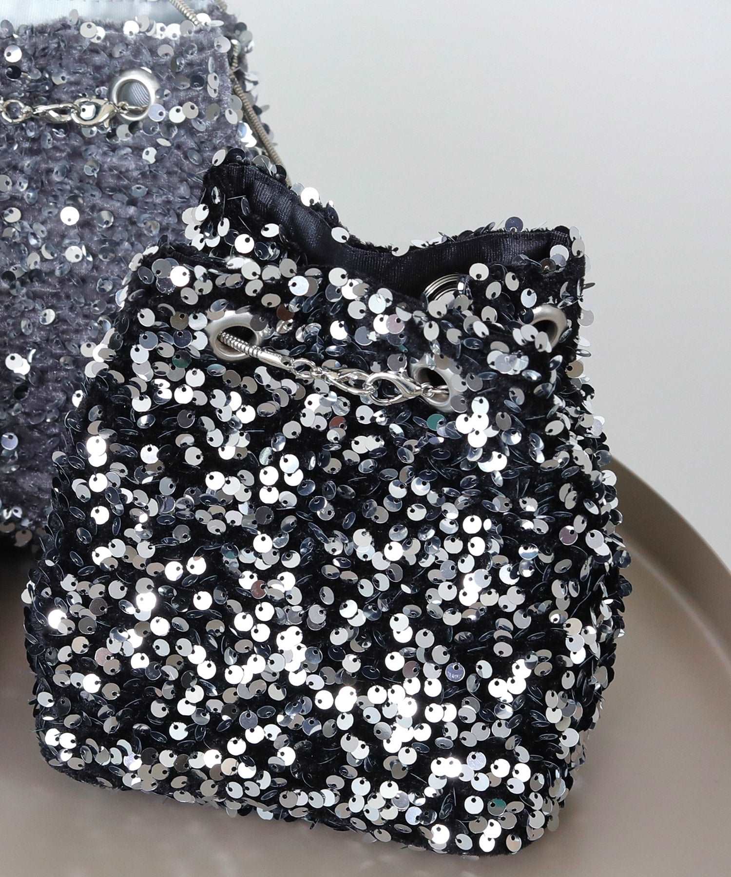 スパンコール 2way 巾着 ハンドバッグ パーティーバック