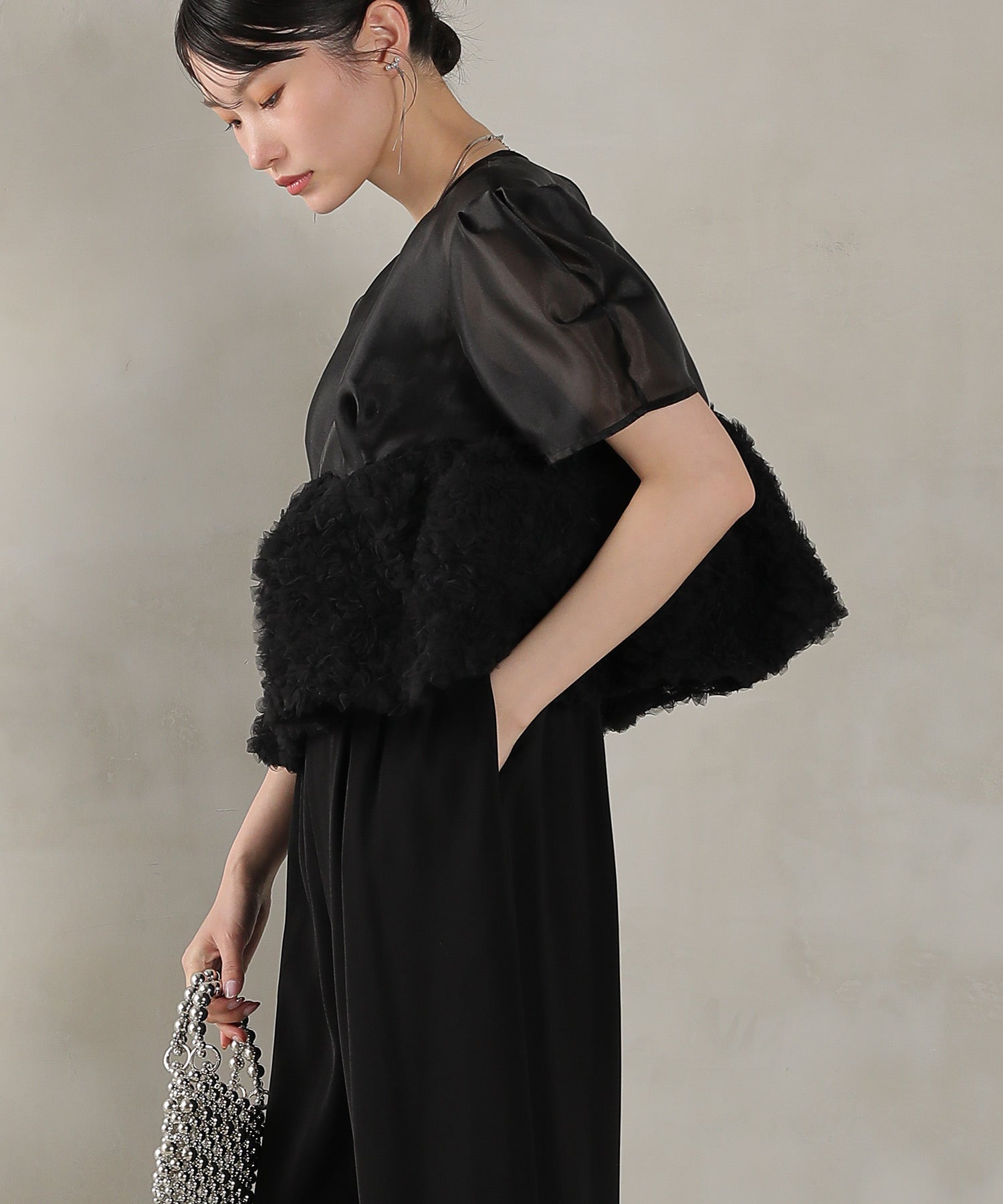 オーガンジー パンツドレス パーティー ドレス 結婚式 お呼ばれ オケージョン